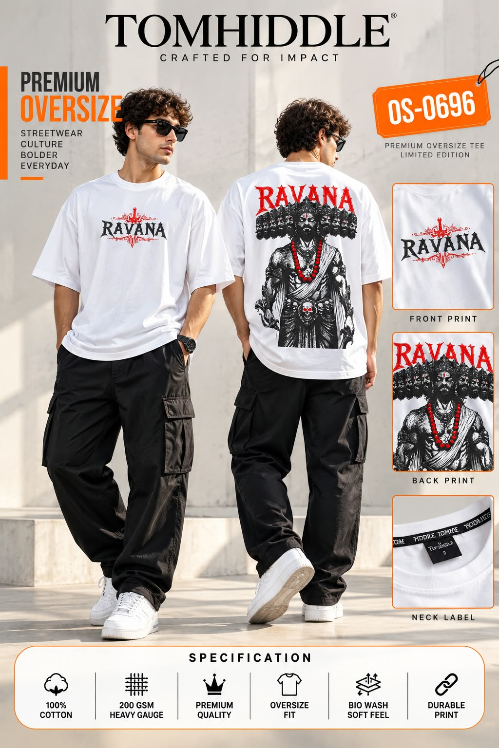 TOMHIDDLE MENS OVERSIZE ANIME PRINTED DOWN SHOULDER TSHIRT- A4-OS-0696