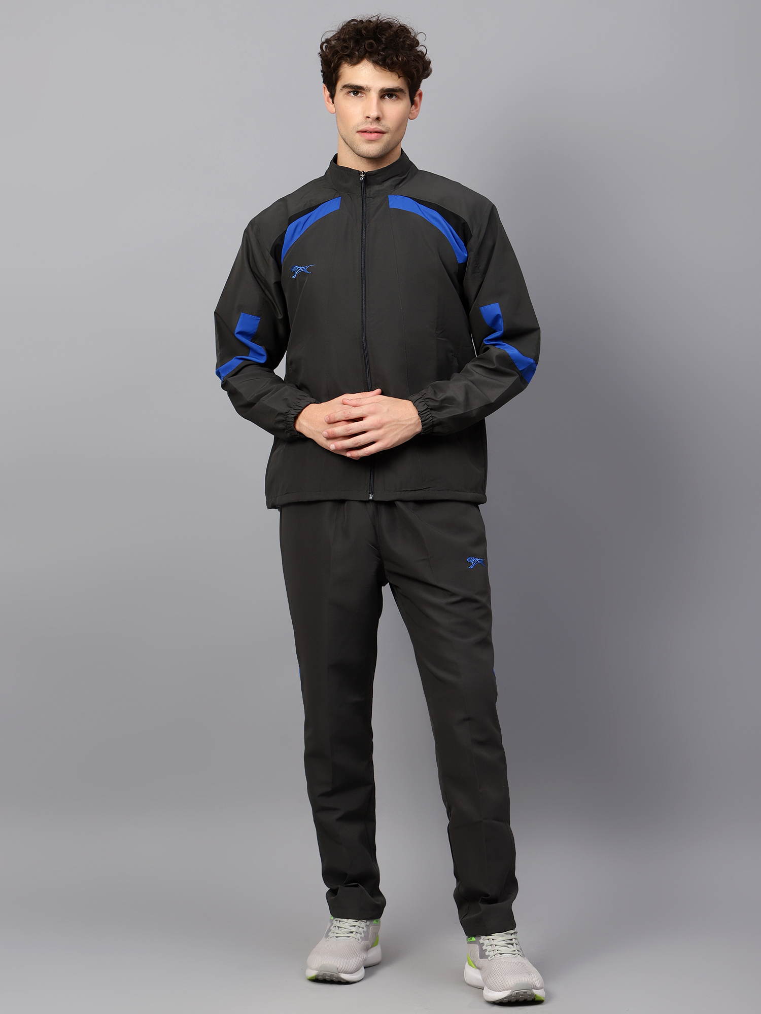 Men's Tracksuit  444B-Dark Grey/Black/Royal-L-TZ
