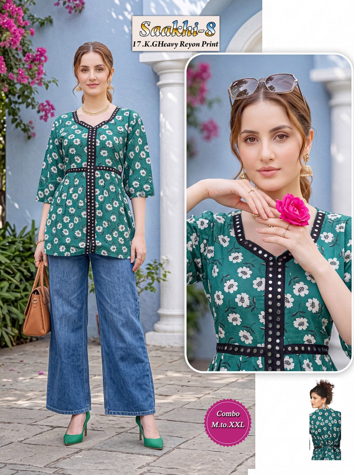 Shree Surbhi Women's Rayon Mirror Work Short Kurti-  Saakhi-8
