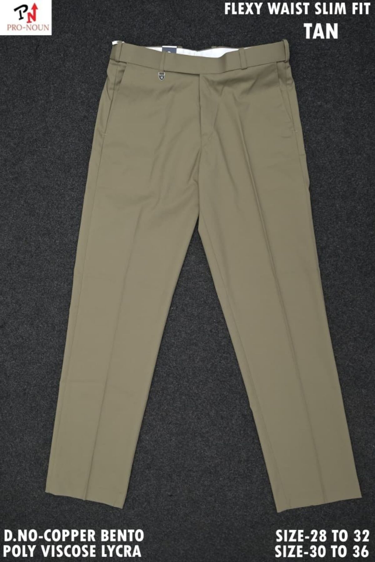 Pro-Noun Men's  Formal Trouser Pants With Adjustable belt D No- Copper Bento-(30-36)- Tan