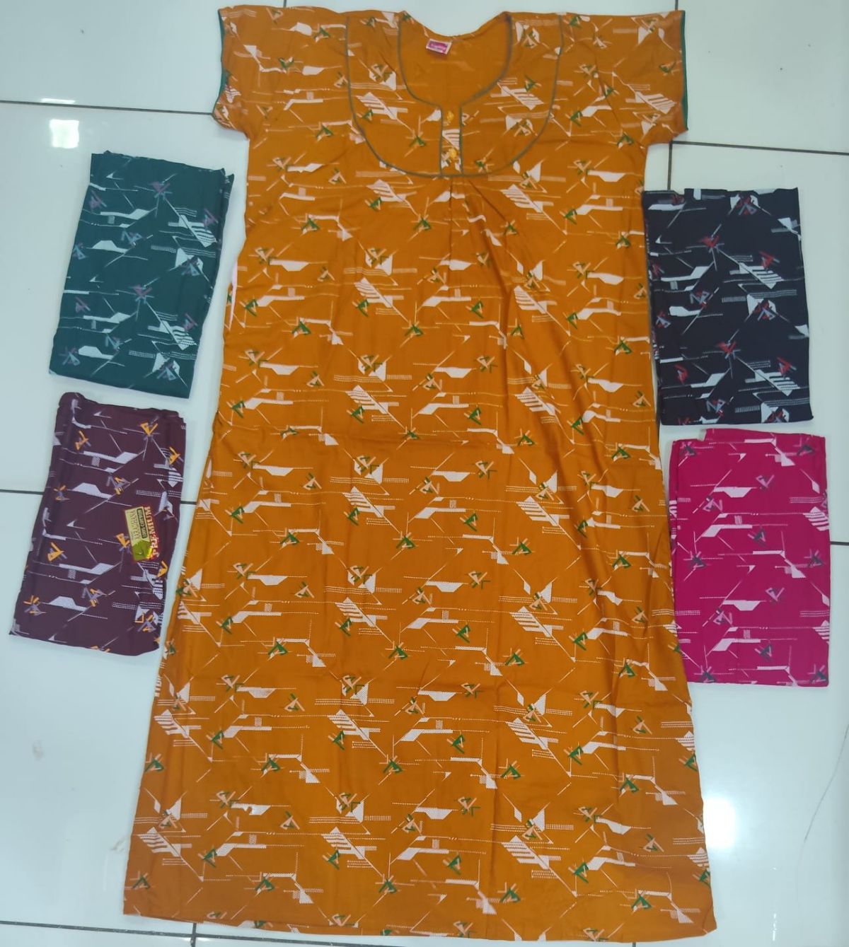 Women Pure Cotton 2 Button Piping Maxi