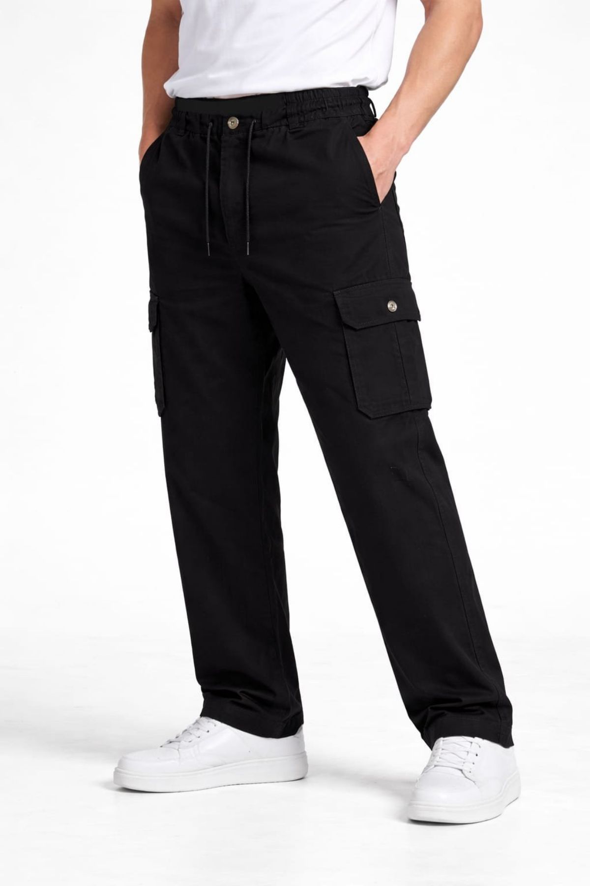 Pro-Noun Men's Lounge Wear Cotton Bio Washed  Cargo Trackpants D No- 1782- Black (4XL-6XL)