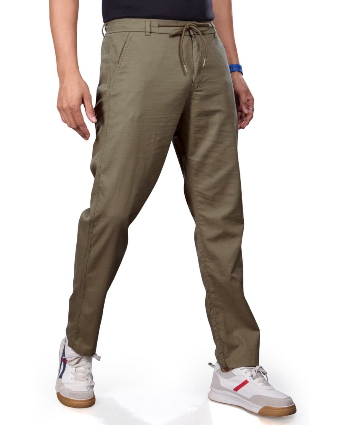 Pro-Noun Men's Lounge Wear Linen Trackpant- D No- 1771-Olive Green
