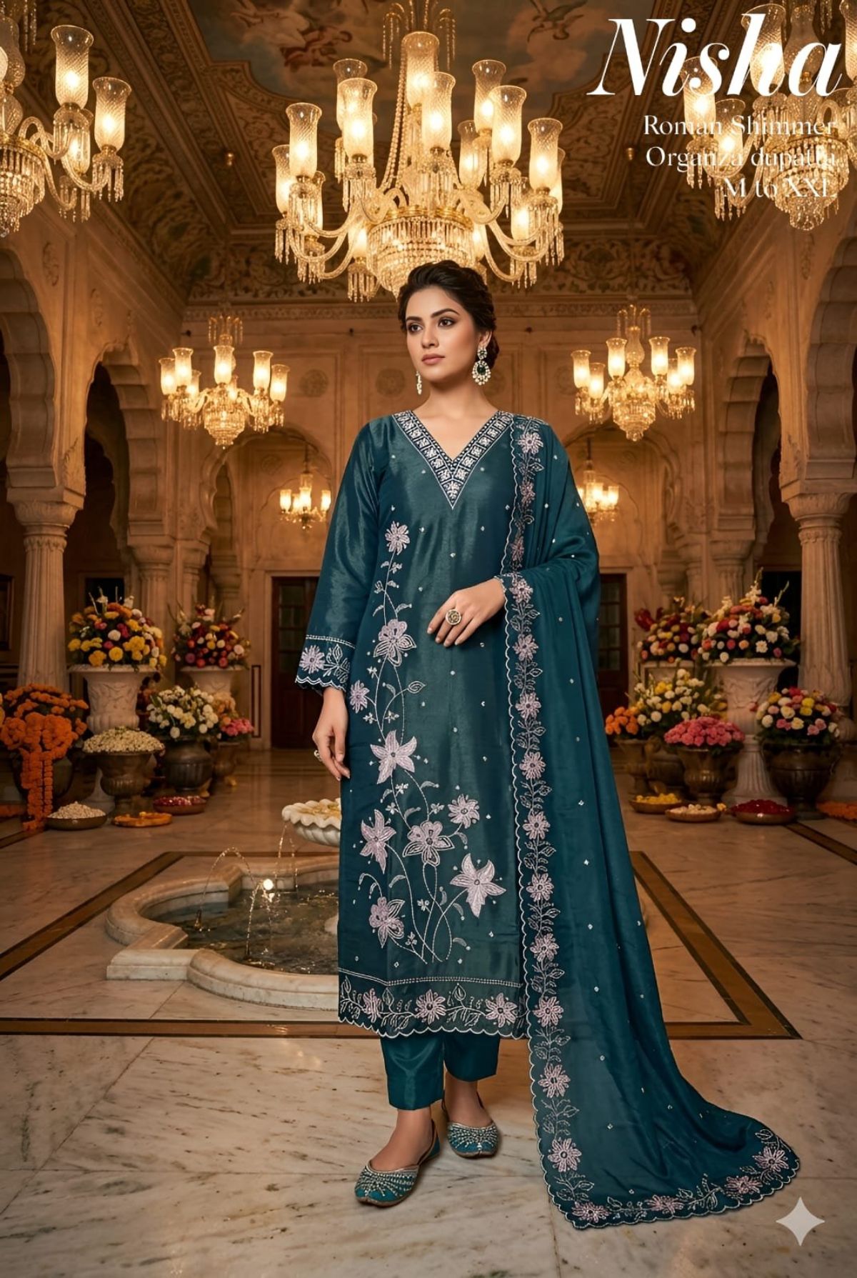 Women's Roman Silk Kurta Pant Set With Dupatta- Nisha