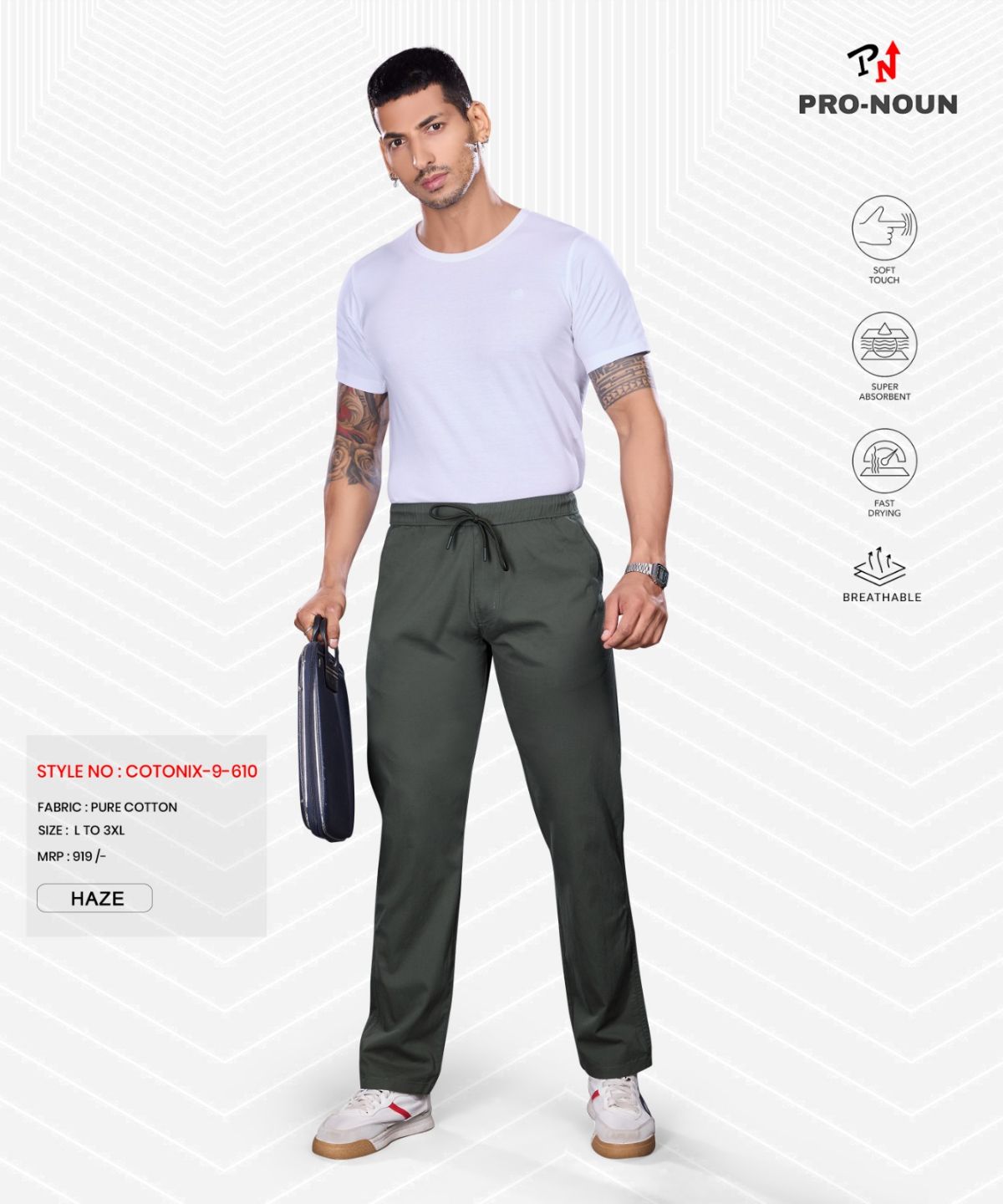 Pro-Noun Men's Lounge Wear Cotton Trackpant- D No- Cotonix-9-610-Haze