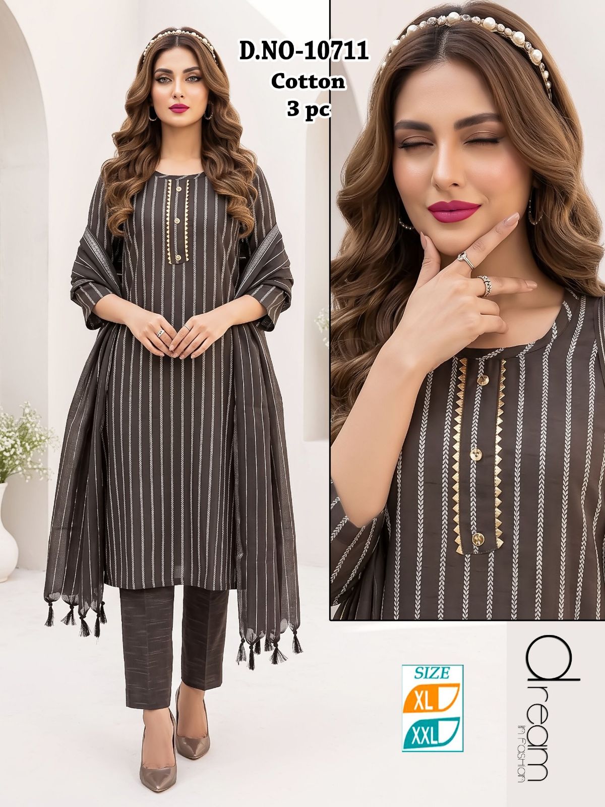 Women's Semi Cotton 3 Pcs Set D No-10711