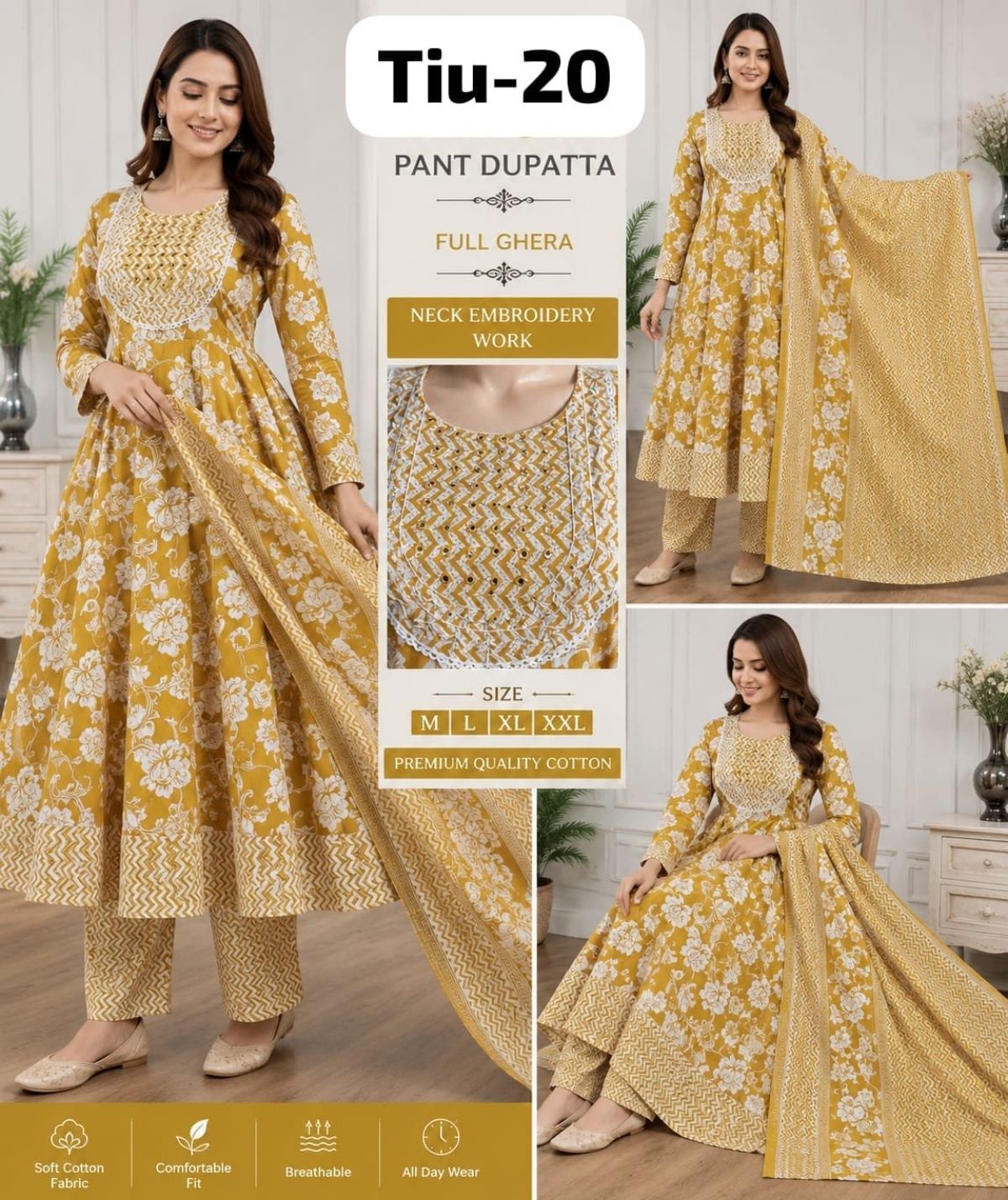 Women's Ethnic Wear Cotton ghera Set with Heavy Dupatta-Tiu-20
