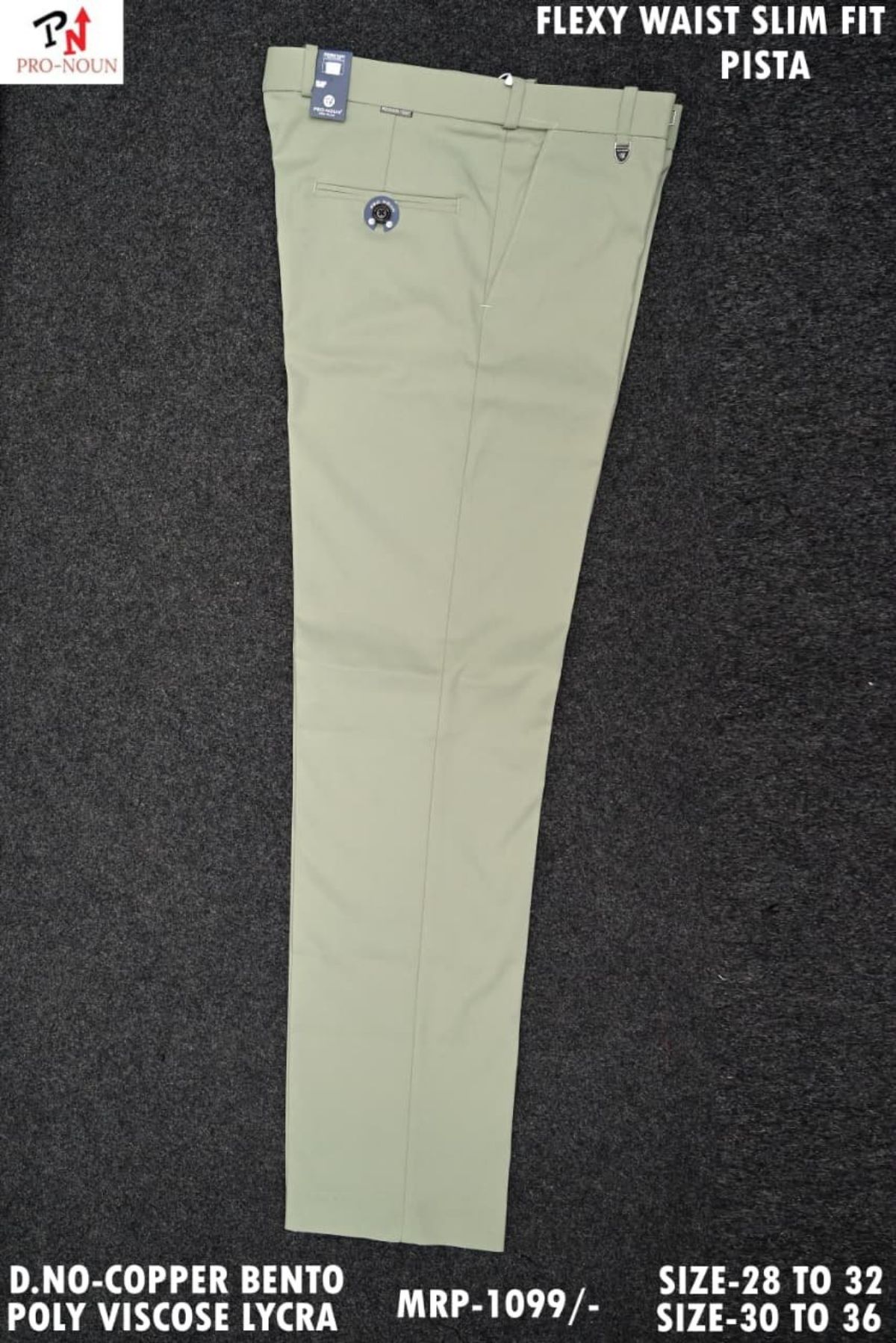 Pro-Noun Men's  Formal Trouser Pants With Adjustable belt D No- Copper Bento-(30-36)- Pista