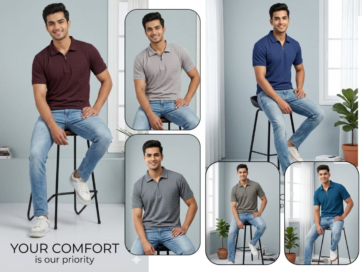 Men's Half Sleeve Coller Zipper T-shirts -2052