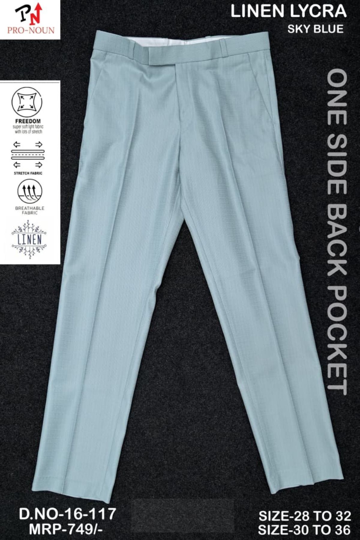 Pro-Noun Men's Slim Fit Strechable Formal Pants- 117-16 (30-36)