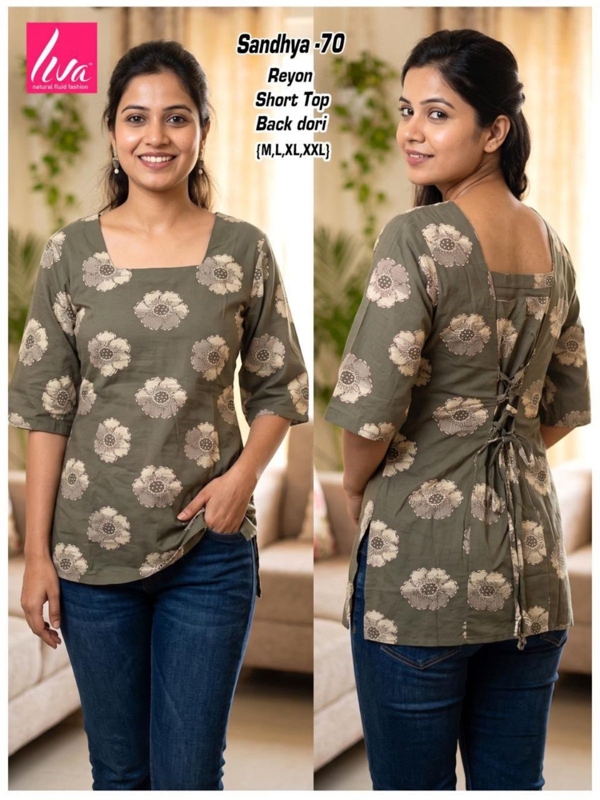 Women Heavy Rayon Short Kurta Top with Black Dori - Sandhya -70