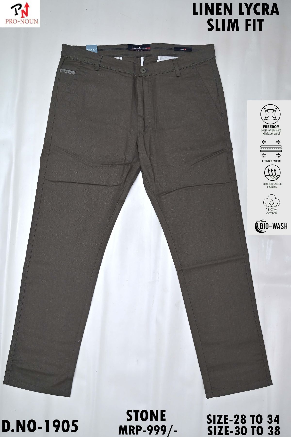 Pro-Noun Men's Stretchable Linen Casual Trousers D No-1905