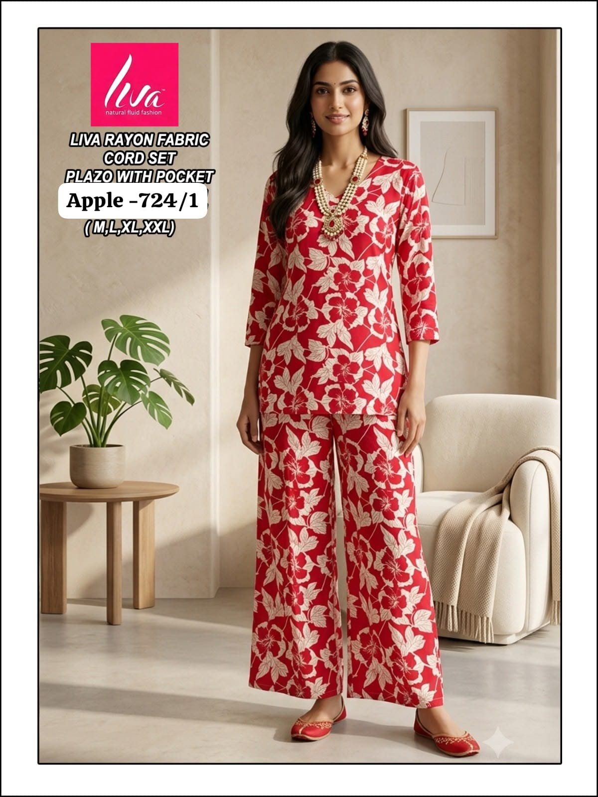 Women's Liva Heavy Rayon Co-Ords Set-  Apple-724/1