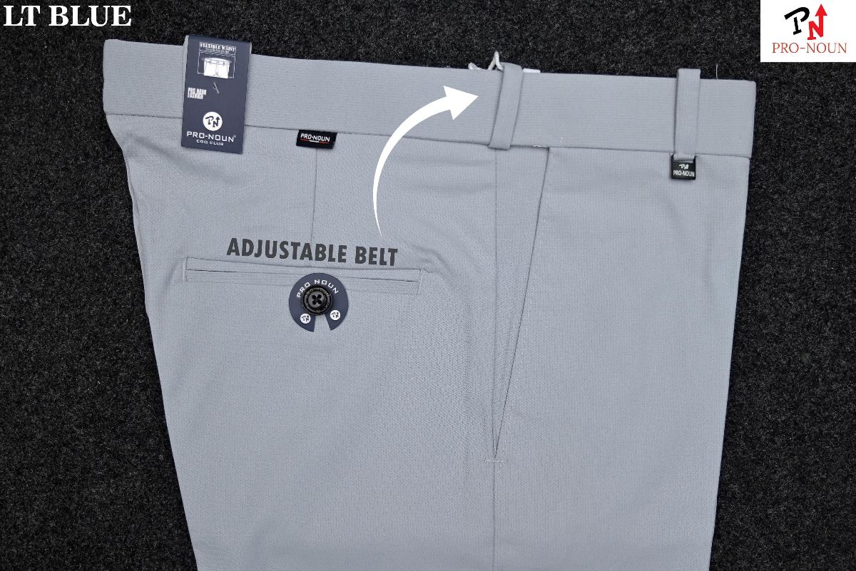 Pro-Noun Men's  Formal Trouser Pants With Adjustable belt D No- Signature 240-7(28-32)- Lt Blue