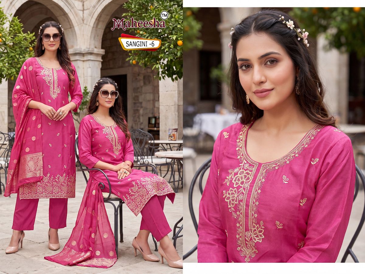 Rani Vastram Women's Roman Glass Silk Embroidery Kurta Bottom set  with Dupatta- Sangini-6
