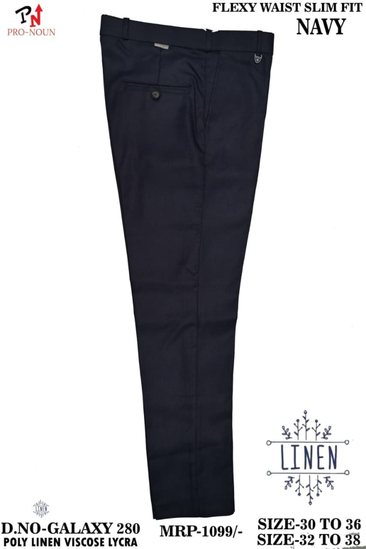 Pro-Noun Men's  Formal Trouser Pants With Adjustable belt D No- Galaxy-280-(32-38)- Navy