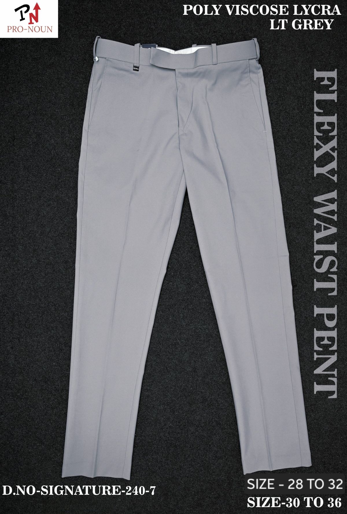 Pro-Noun Men's  Formal Trouser Pants With Adjustable belt D No- Signature 240-7(28-32)- Lt Grey