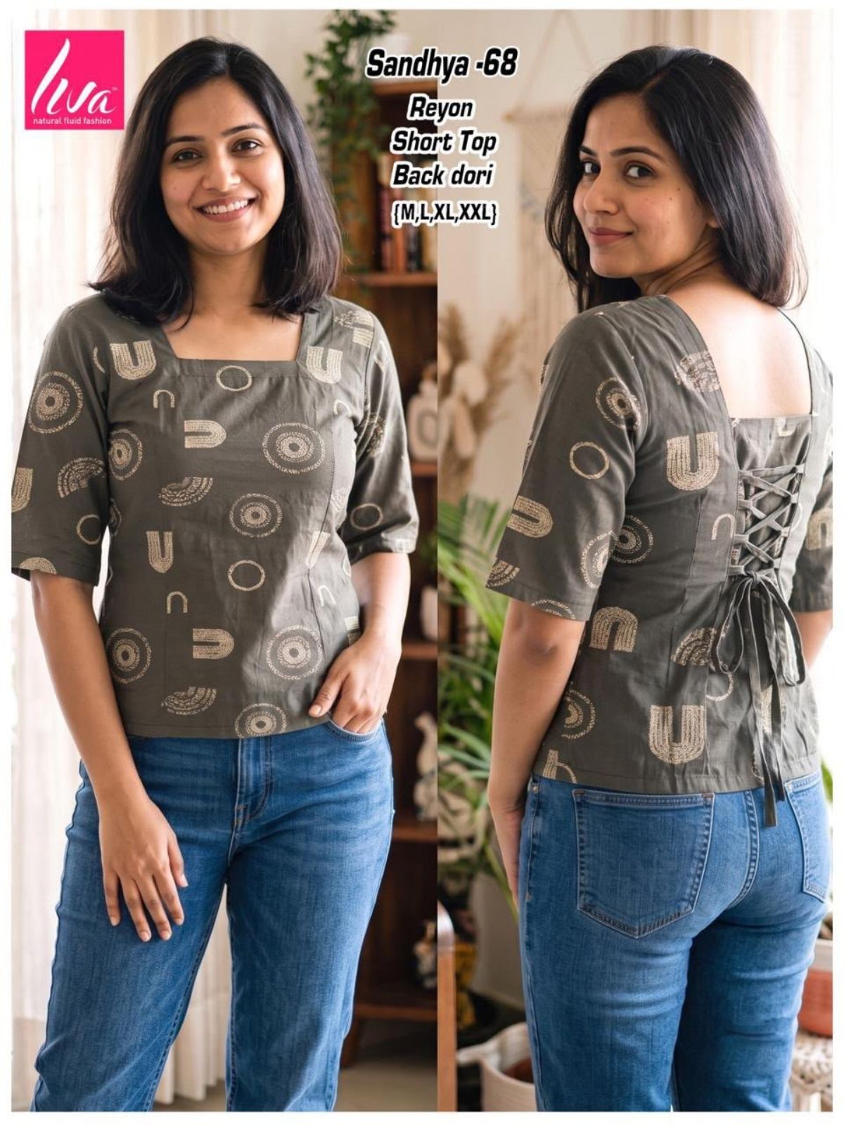 Women Heavy Rayon Short Kurta Top with Black Dori - Sandhya -68