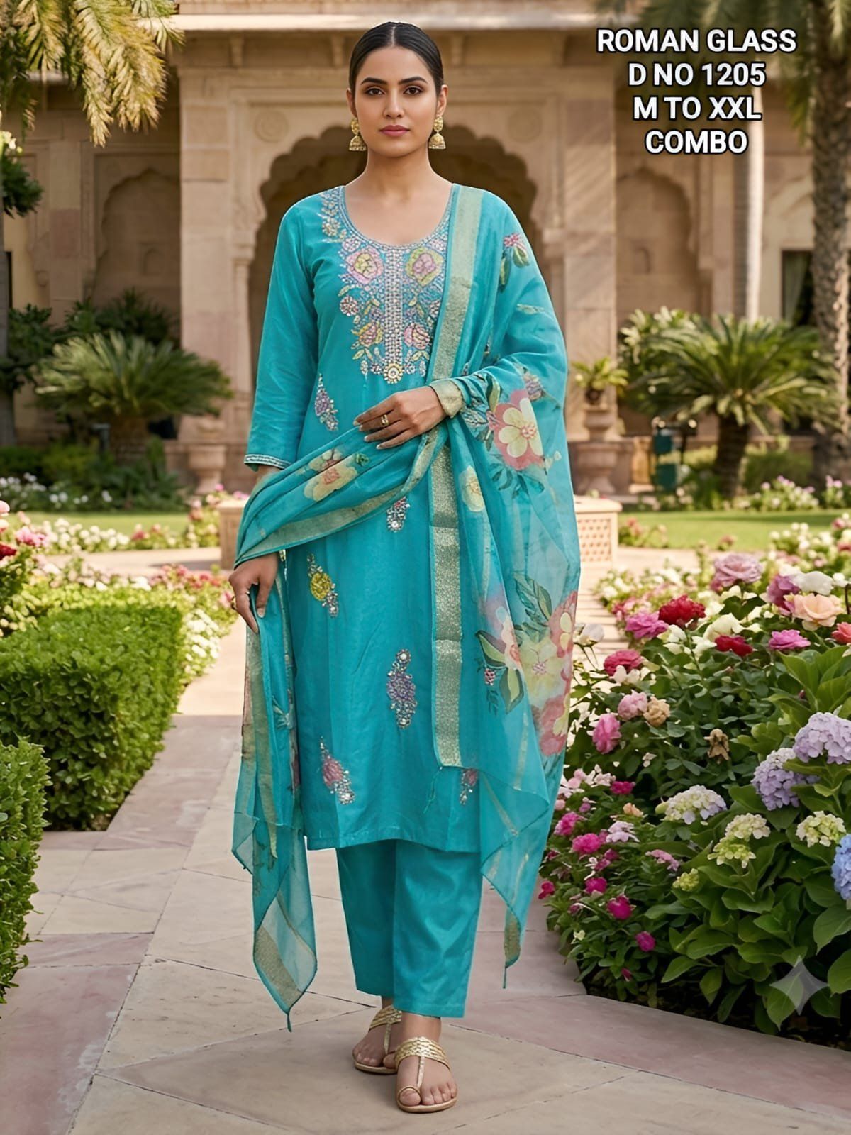 Women's Roman Silk Ethnic Wear Set with dupatta- D No-1205