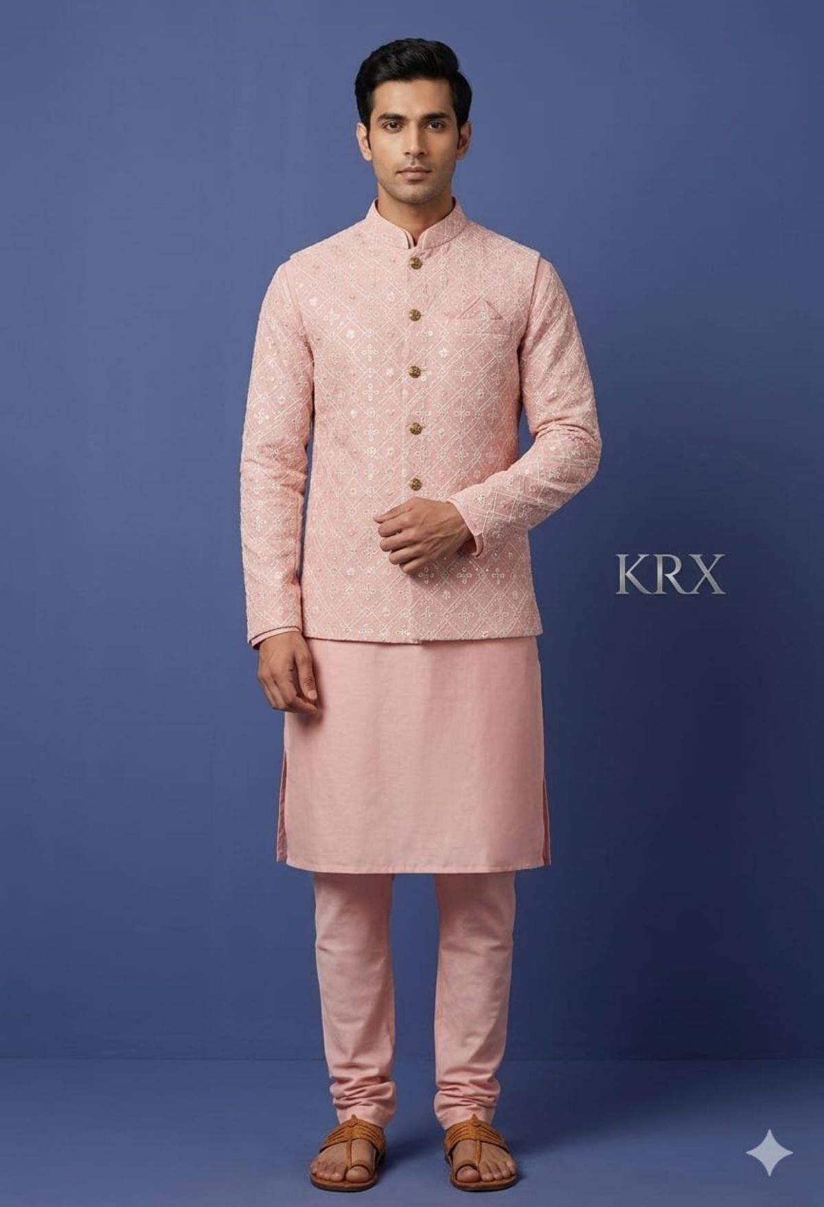 KRX Men's Heavy Kurta Pajama With Nawabi Jacket 3 Piece Set
