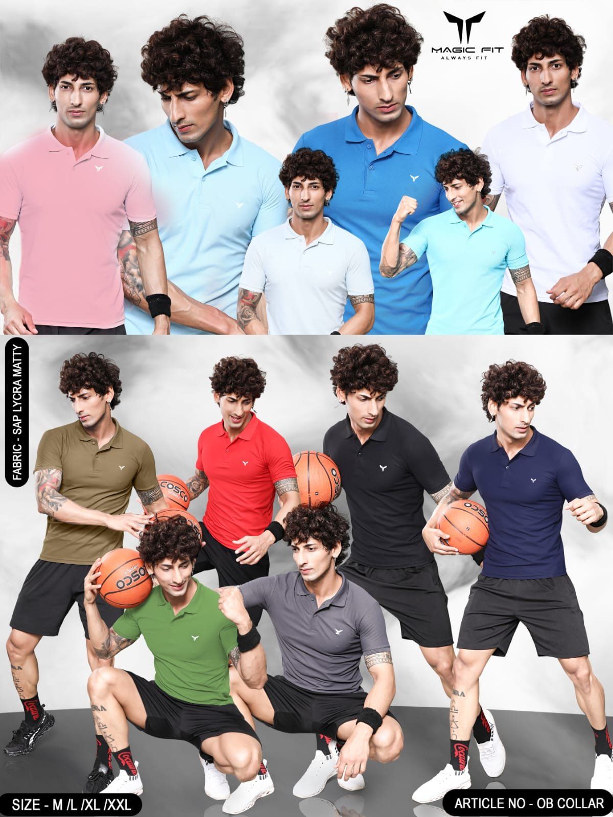 Magicfit Men's Half Sleeve Sap Lycra  Matty Collar T-shirts- OB Coller