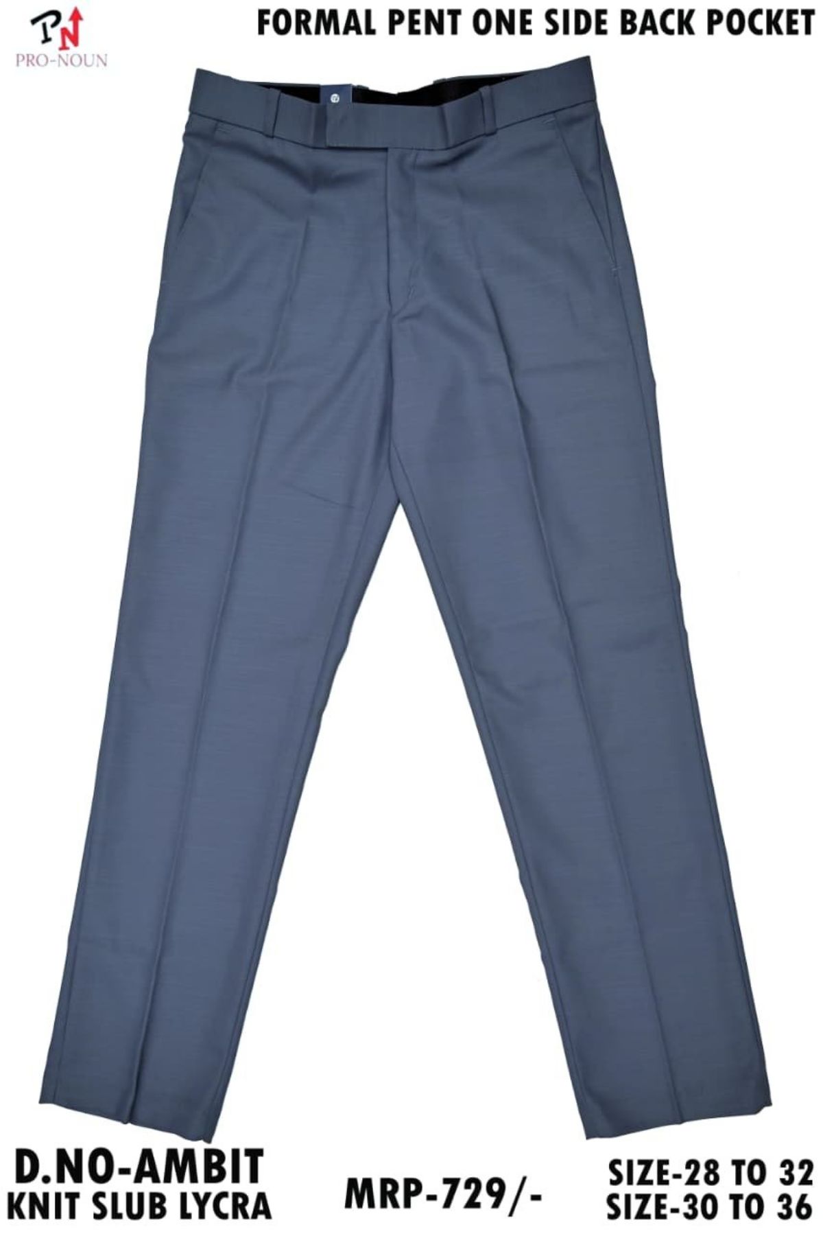 Pro-Noun Men's Formal Pants with One Side Pocket & fix belt D No- Ambit (28-32)