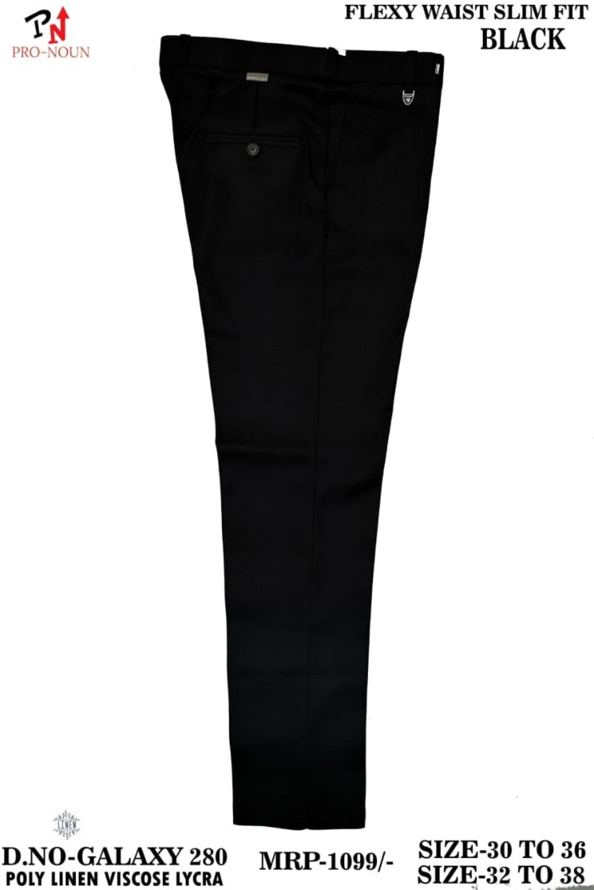 Pro-Noun Men's  Formal Trouser Pants With Adjustable belt D No- Galaxy-280-(30-36)- Black