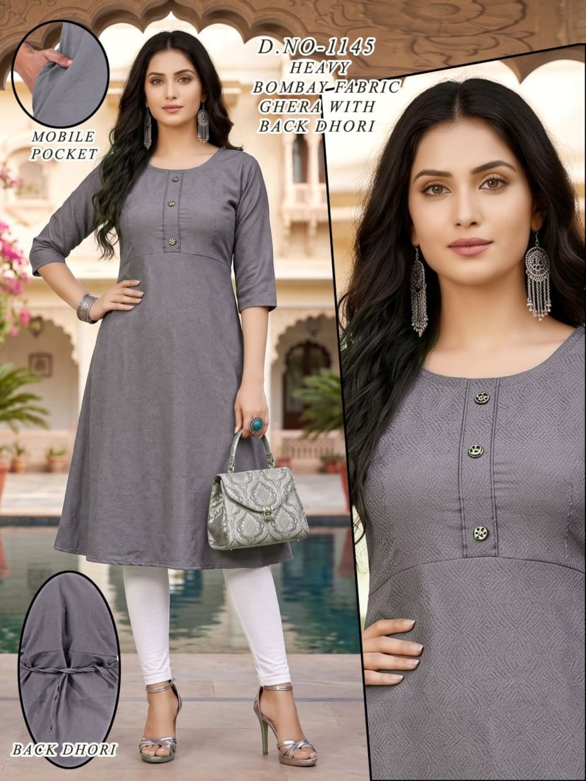 Women's Bombay Ghera With Back Dori and Mobile Pocket Suit-1146