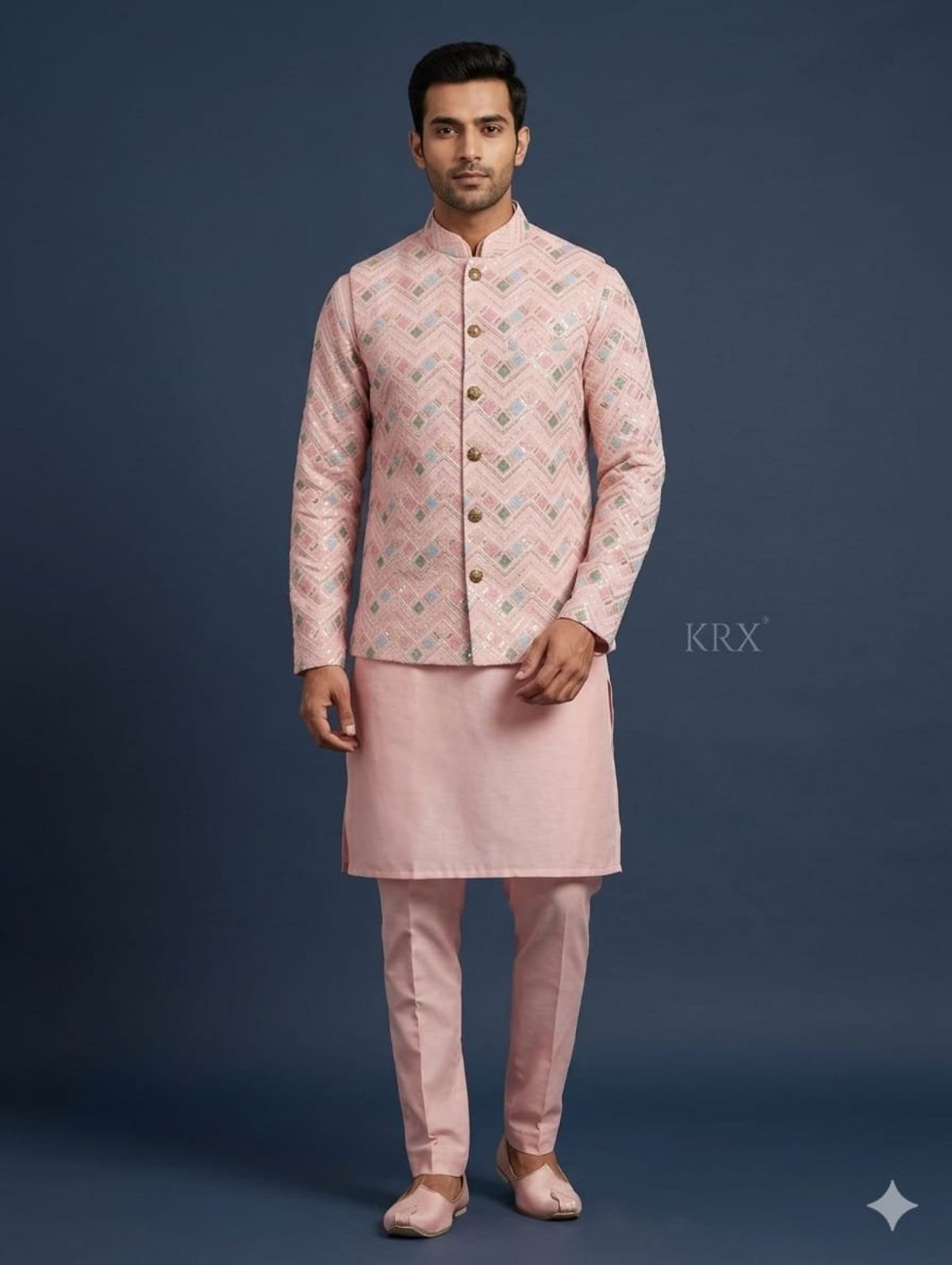 KRX Men's Heavy Kurta Pajama With Nawabi Jacket 3 Piece Set
