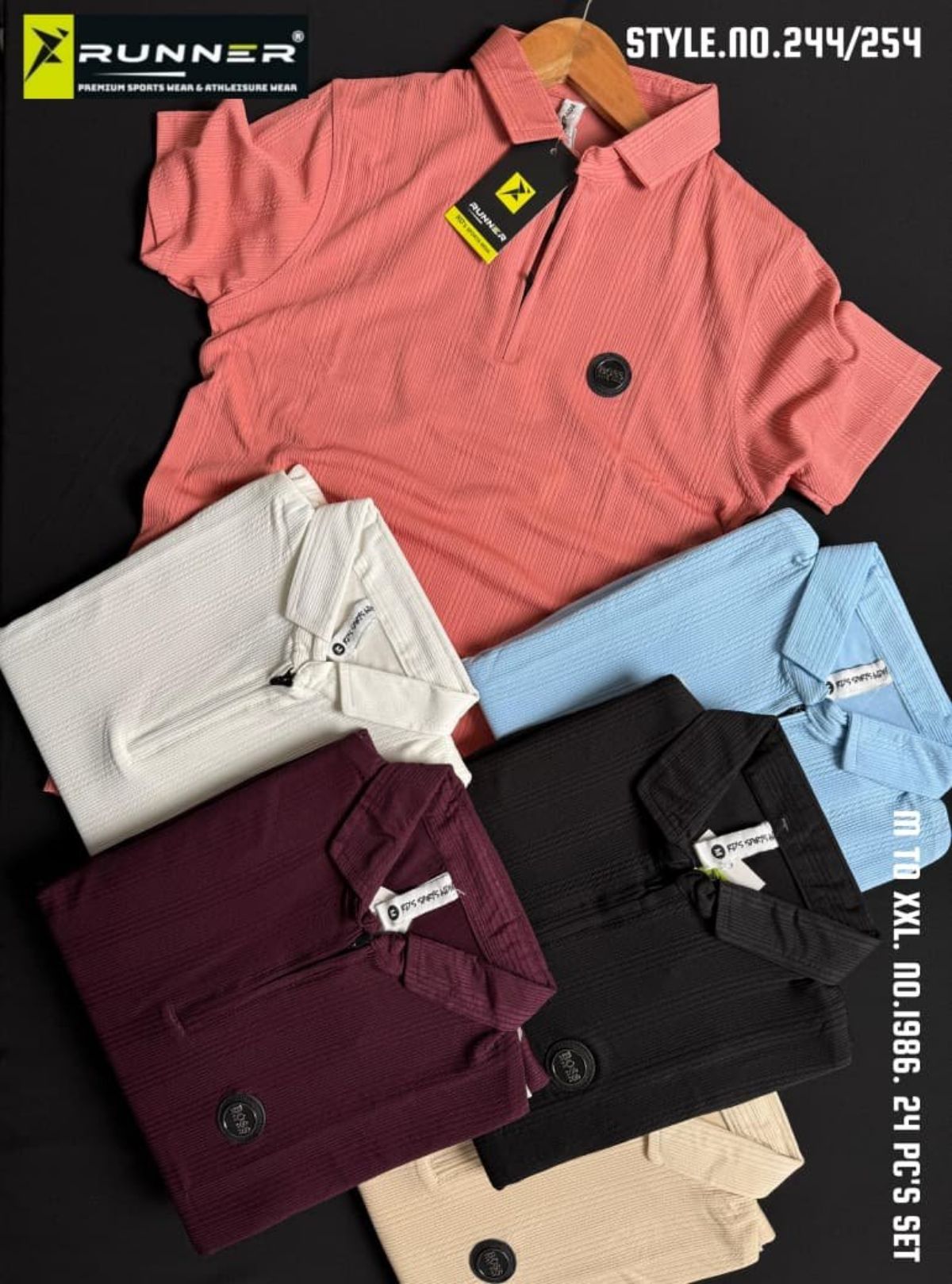 RUNNER Men's Coller with Hidden Zipper Half Sleeve T-shirts Set D No- 244/254
