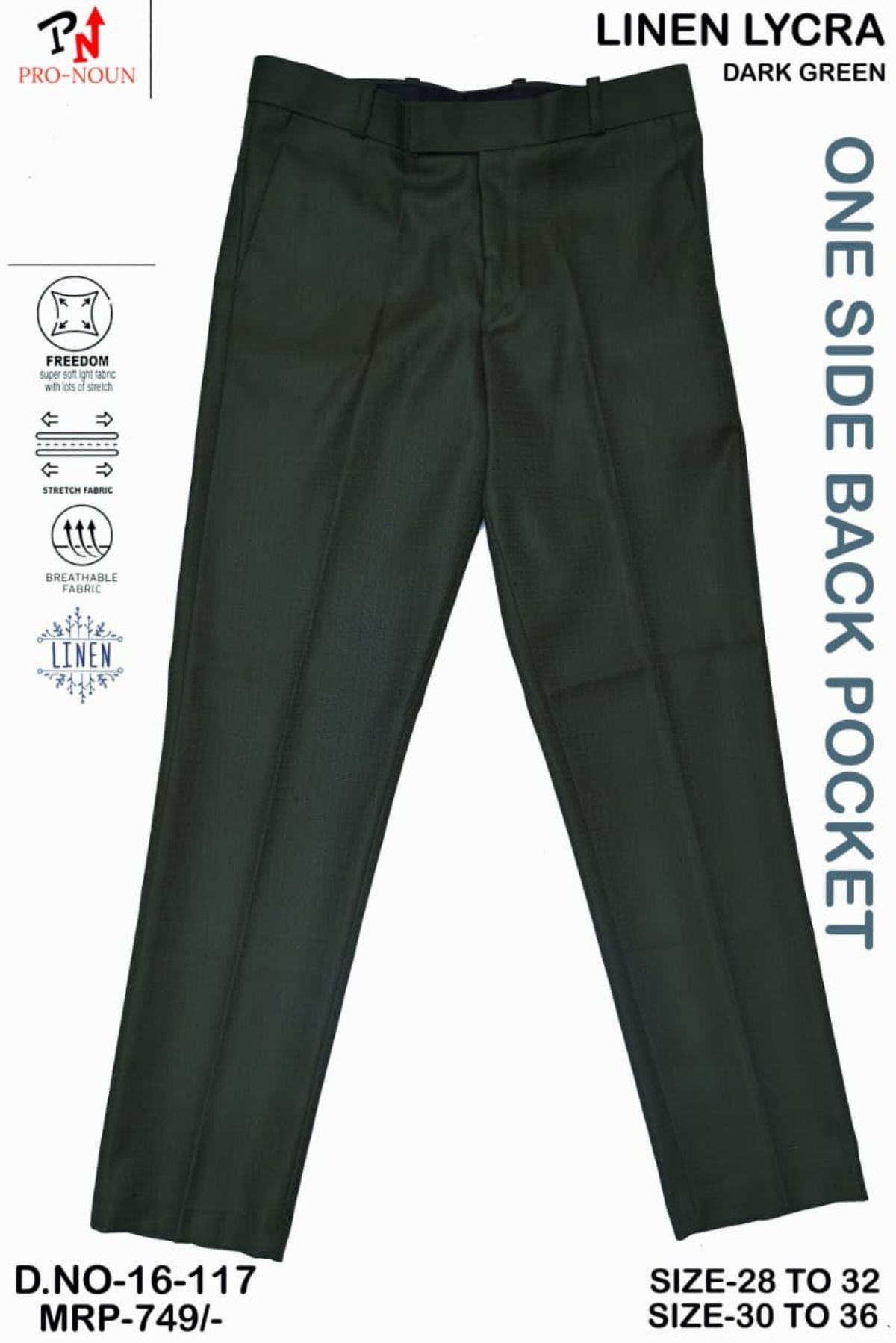 Pro-Noun Men's Slim Fit Strechable Formal Pants- 117-16 (30-36)