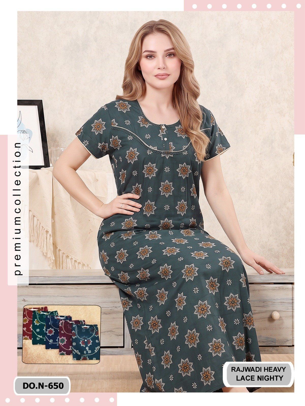 Seven Cross Women's Rajwadi Cotton Nighty D No-650