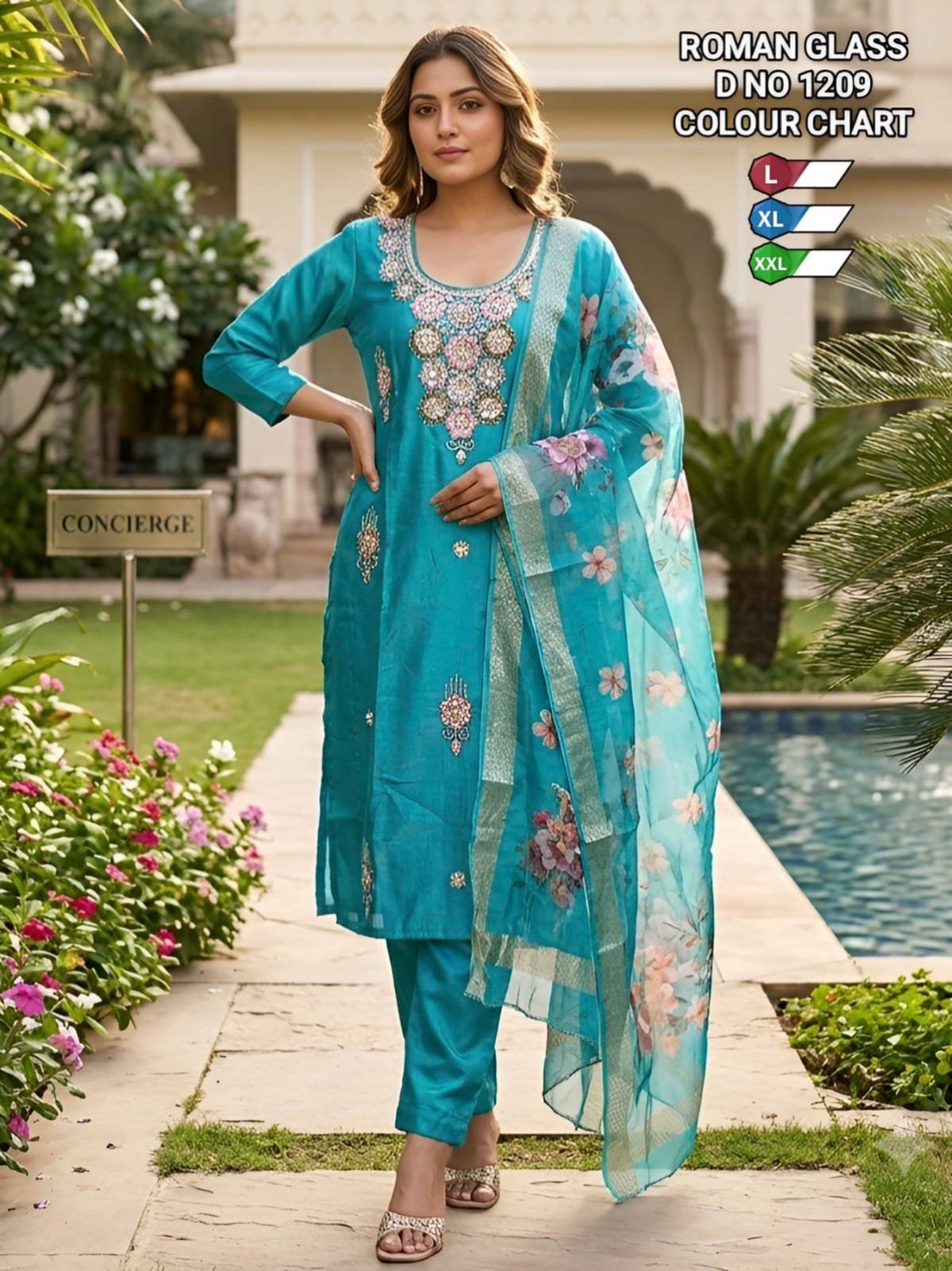 Women's Roman Silk Ethnic Wear Set with dupatta- D No-1209