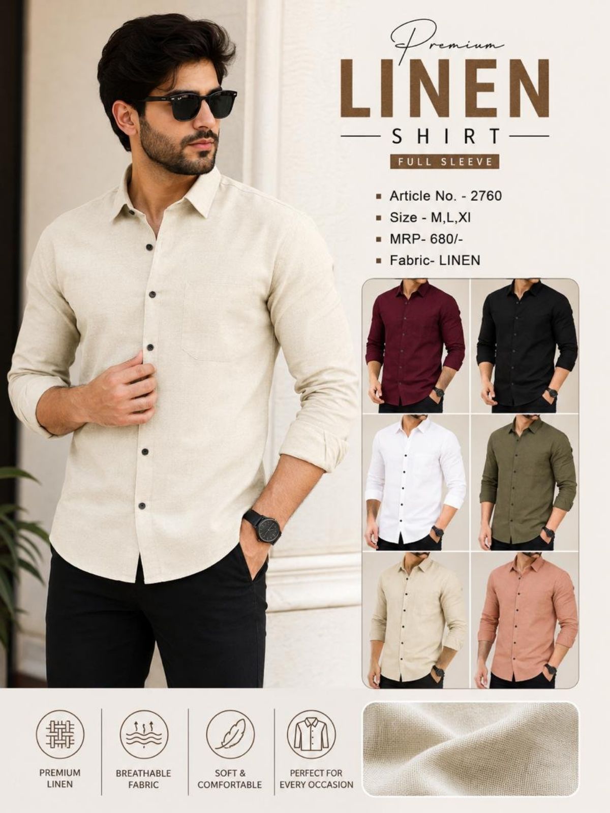 Never Down Men's Cotton Linen Shirts