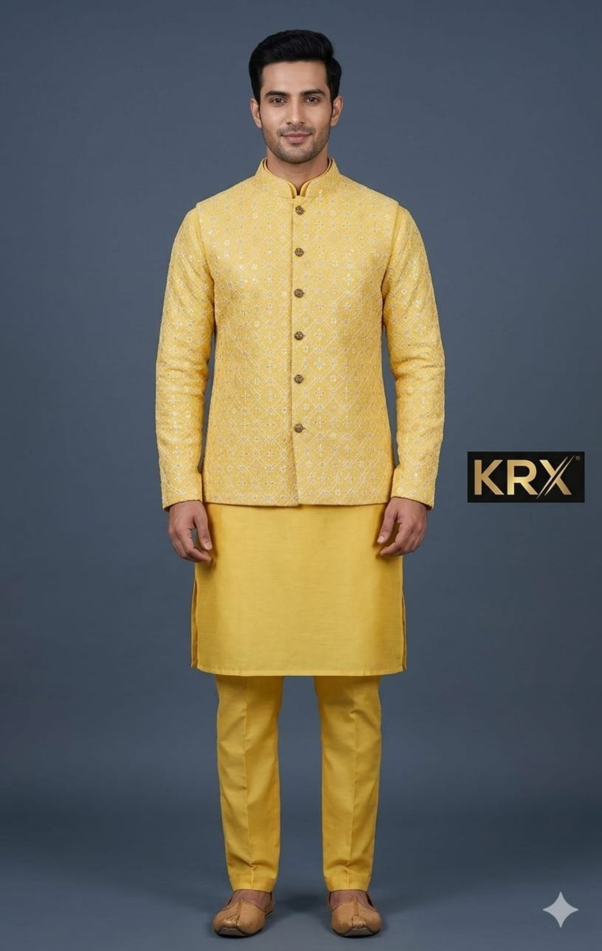 KRX Men's Heavy Kurta Pajama With Nawabi Jacket 3 Piece Set