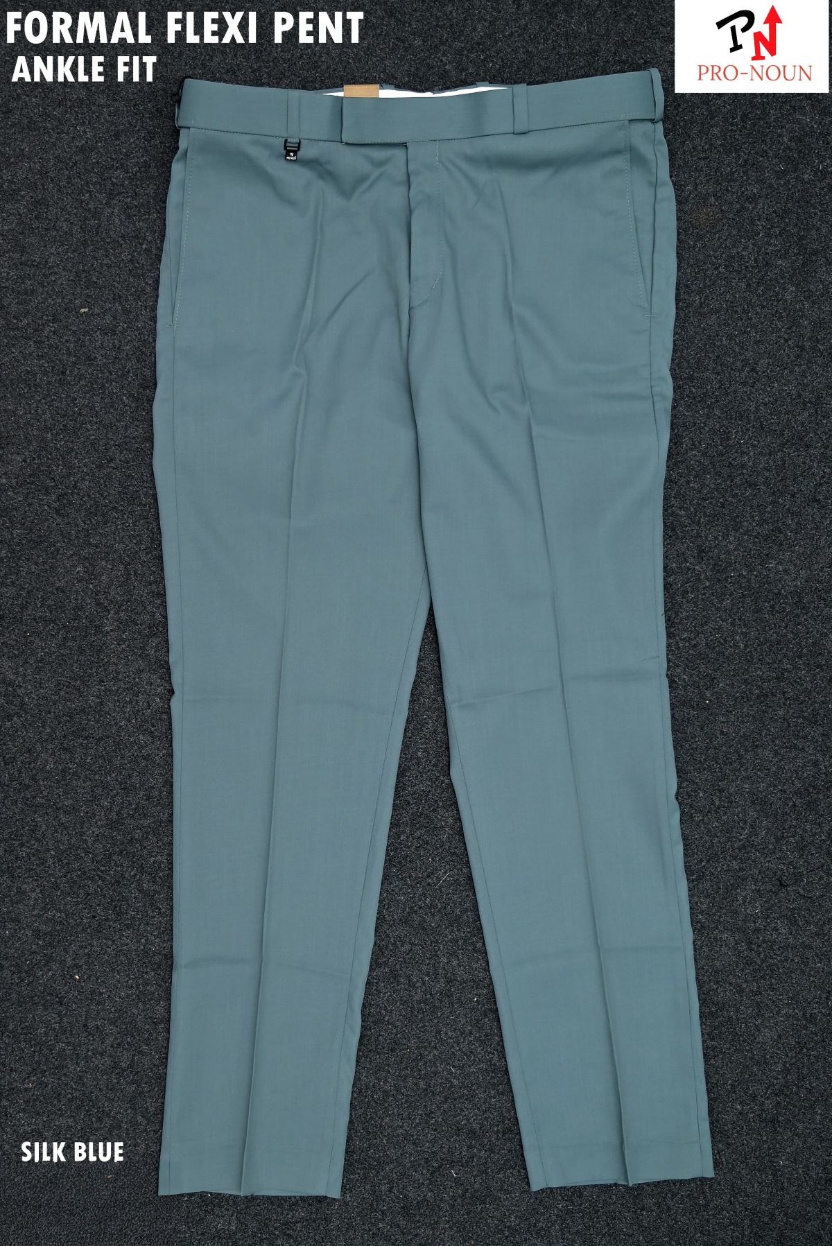 Pro-Noun Men's Men's Formal Trouser Pants With Adjustable belt D No- Signature 292-8 (28-32)- Silk Blue