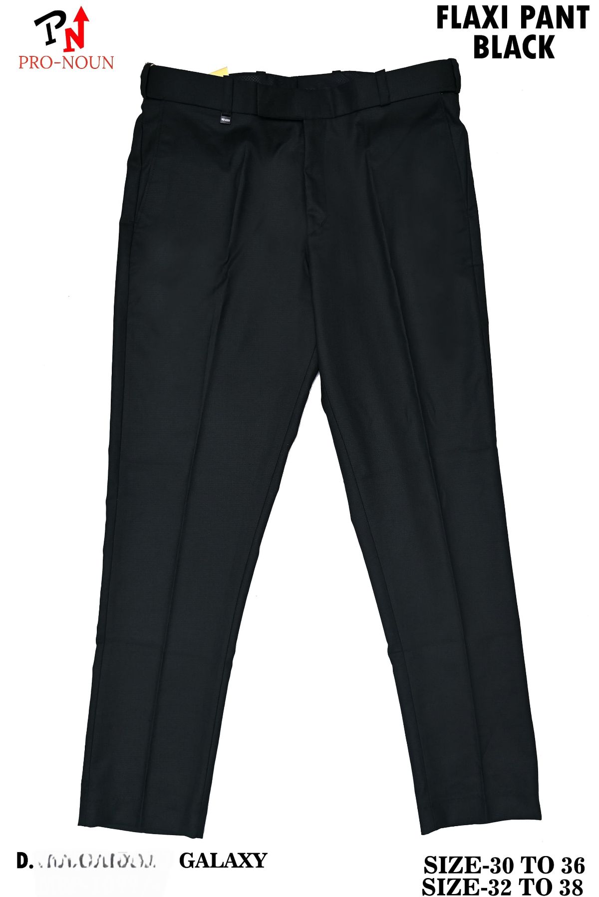 Pro-Noun Men's  Formal Trouser Pants With Adjustable belt D No- Galaxy 231-7-197 (30-36)- Black