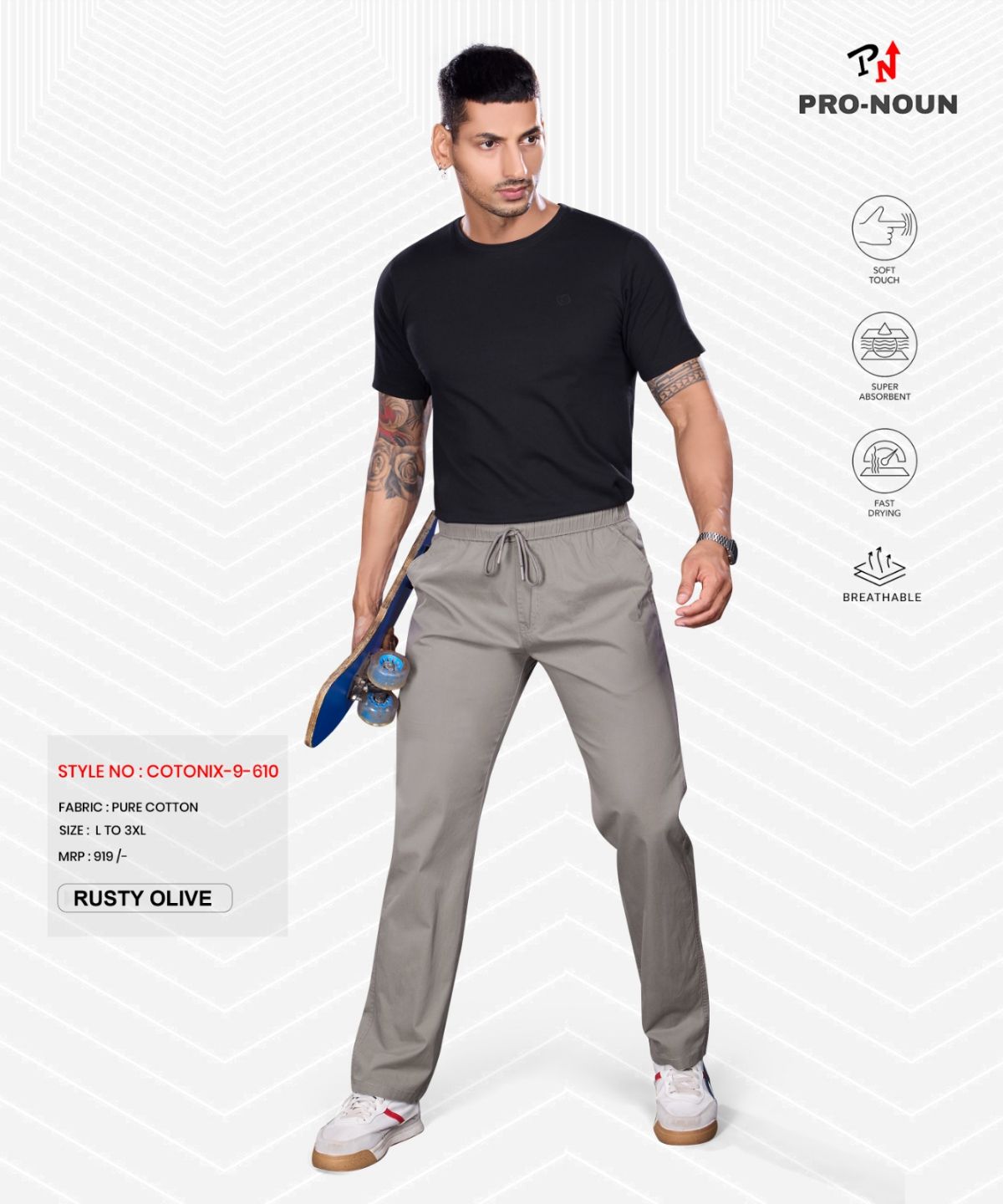 Pro-Noun Men's Lounge Wear Cotton Trackpant- D No- Cotonix-9-610-Gateway Grey