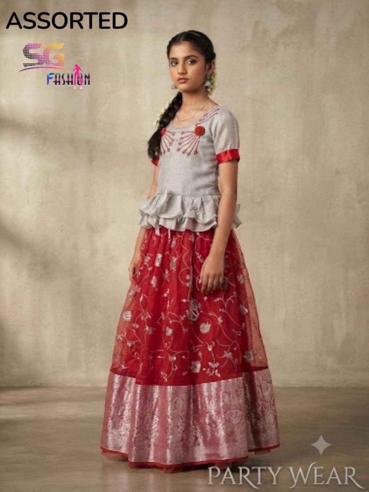 SG Fashion Girls Top Bottom Set-Red