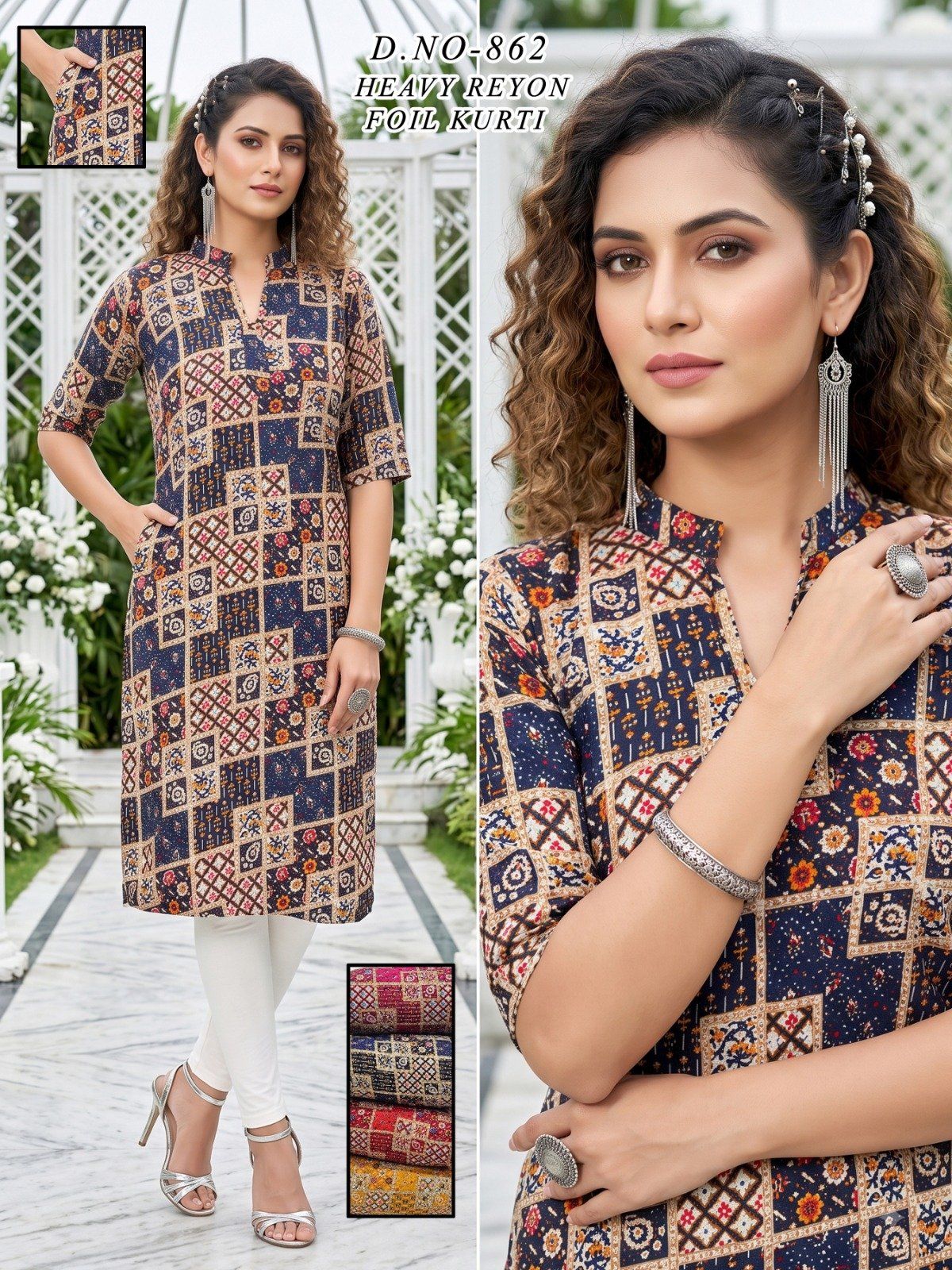 Women's Heavy Rayon Foil Kurti With Mobile Pocket -862