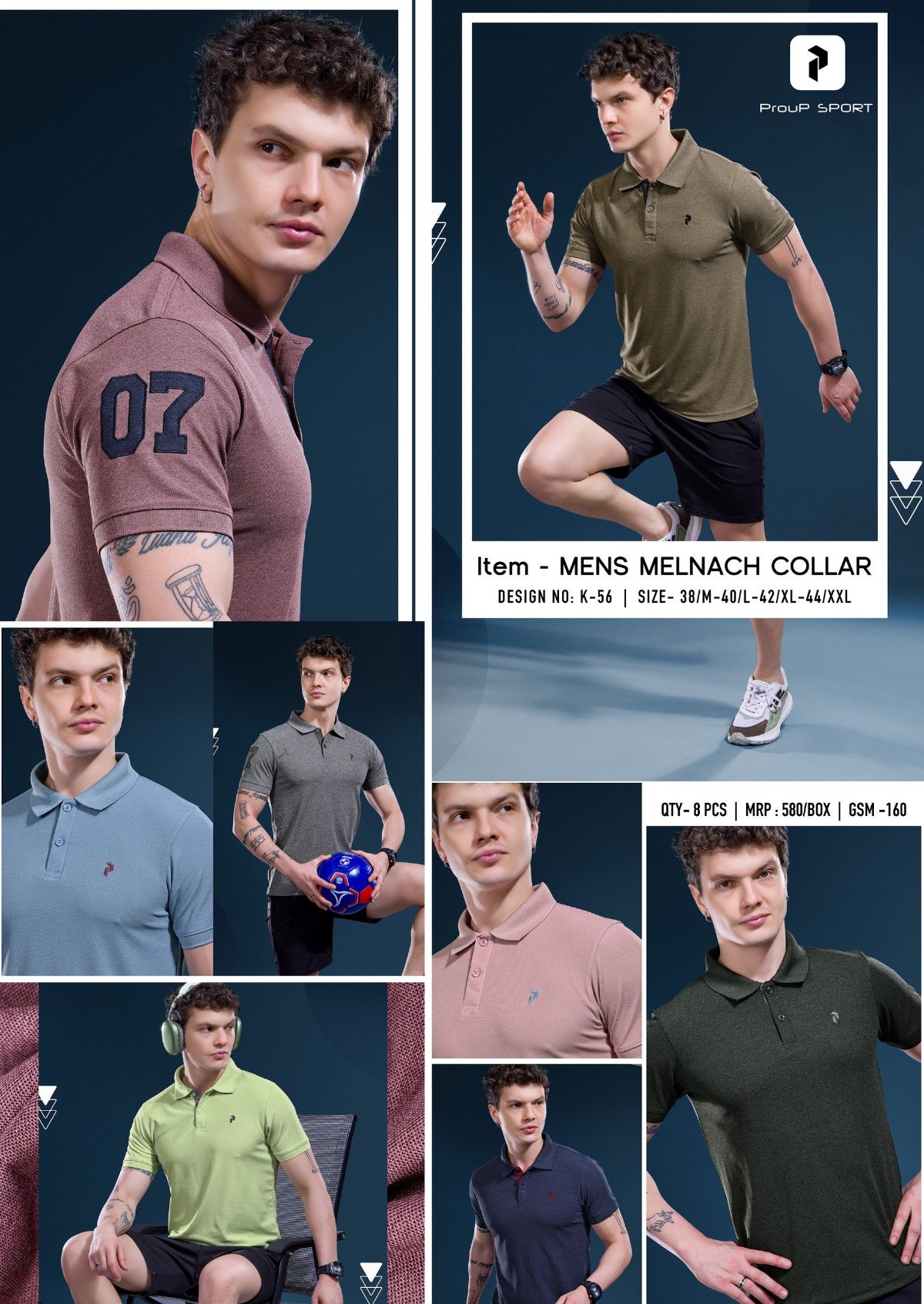 Men's Plain Milange Matty collar neck Half Sleeve T-shirts - K-56