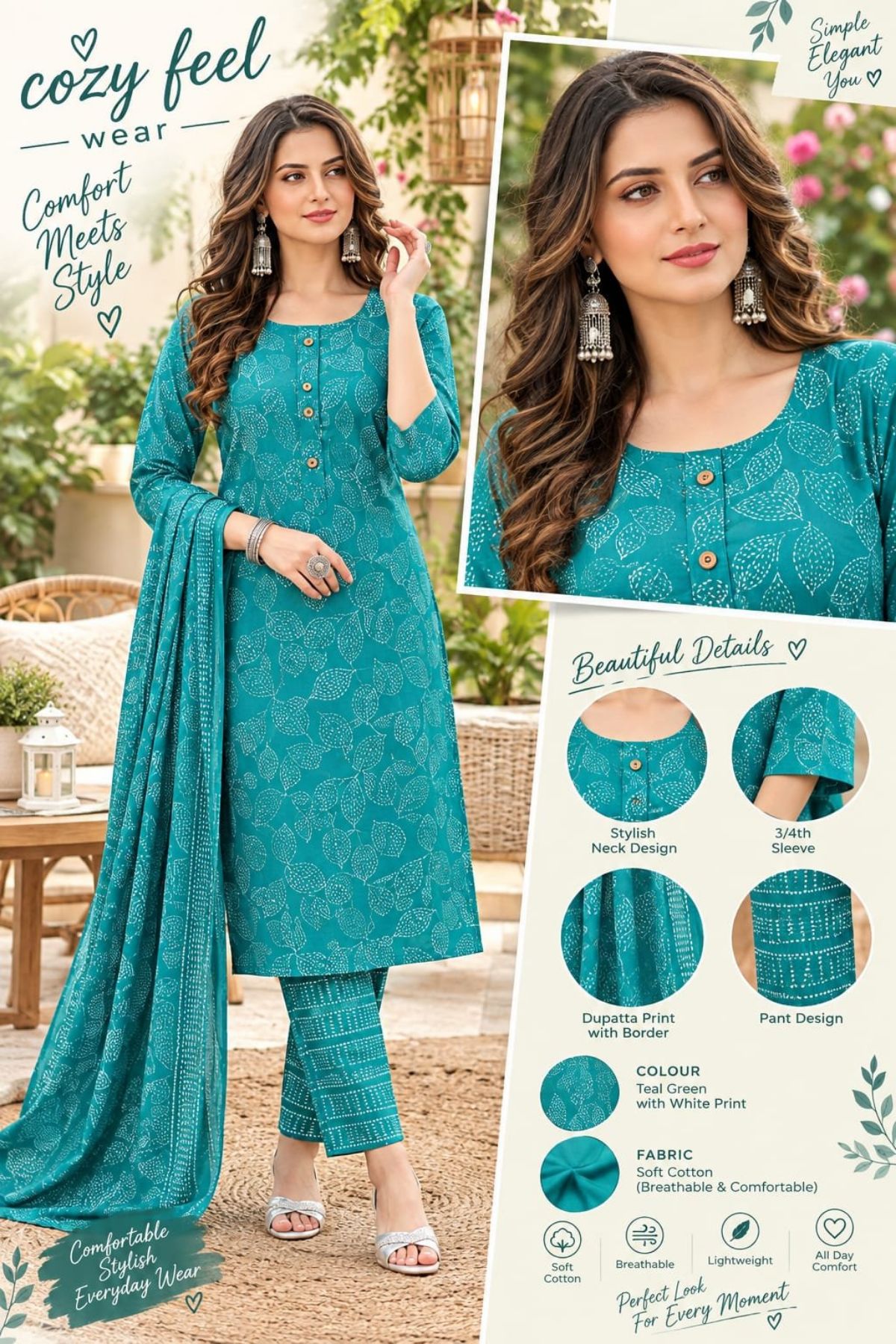 Women's Cotton 3 Pcs Set