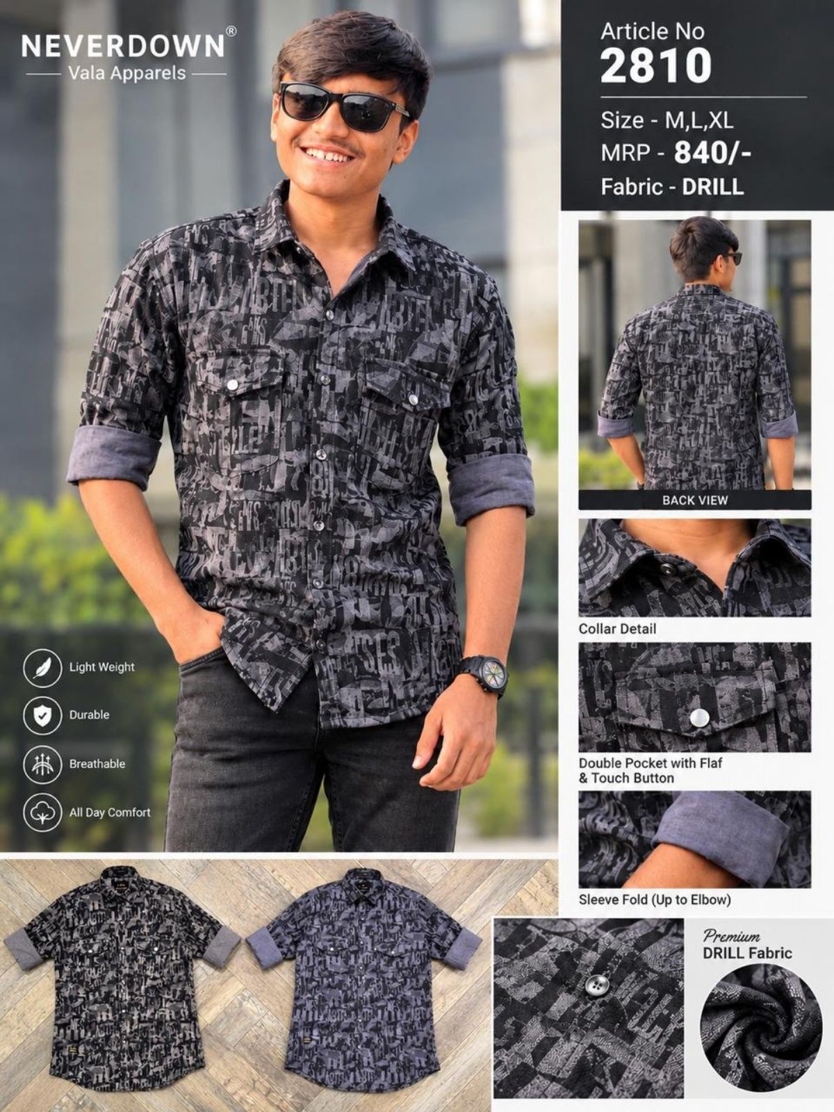 Never Down Men's Shirts- 2810