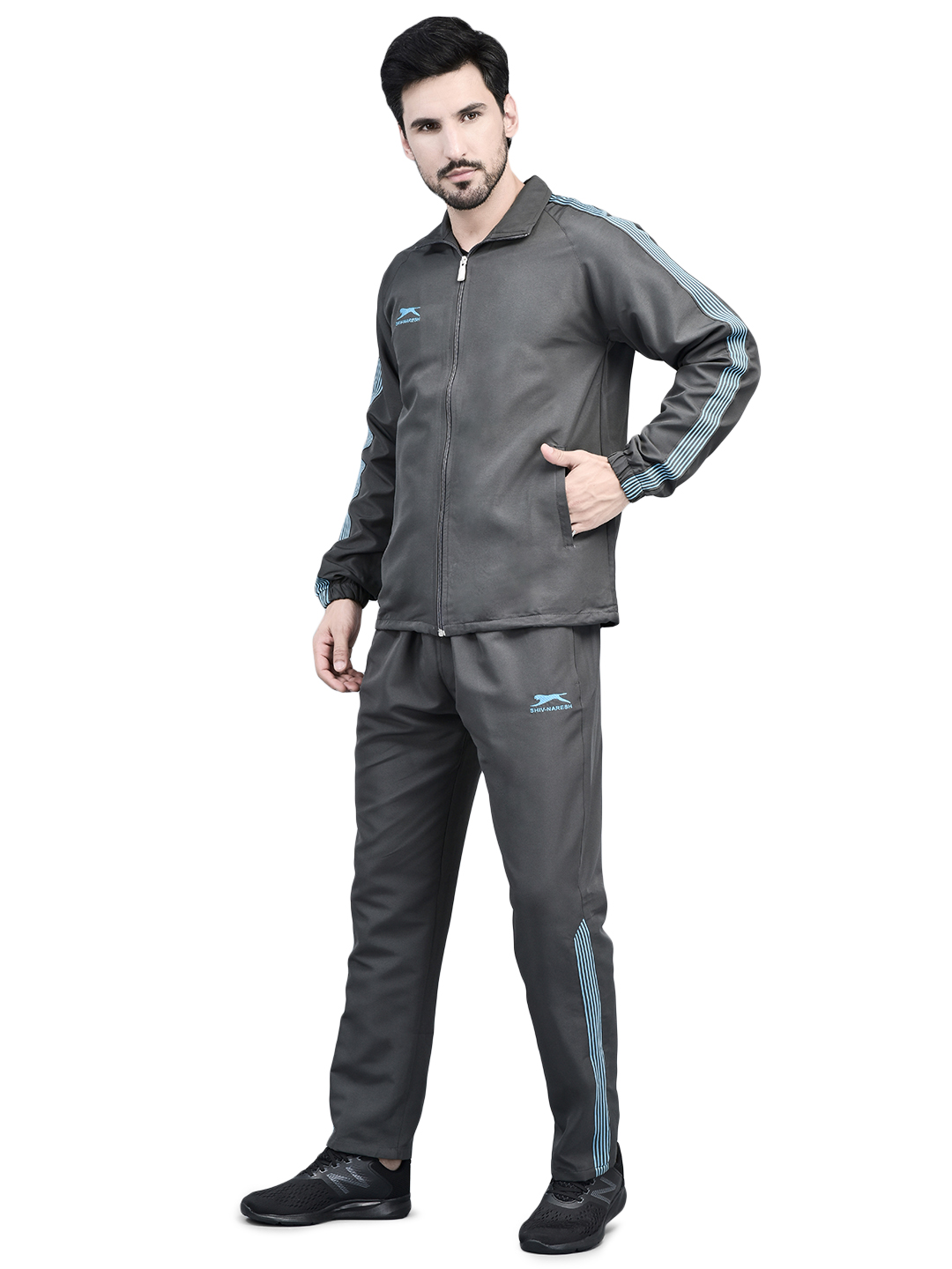 Men's Tracksuit  493A-Dark Grey/Cyan-S-TZ