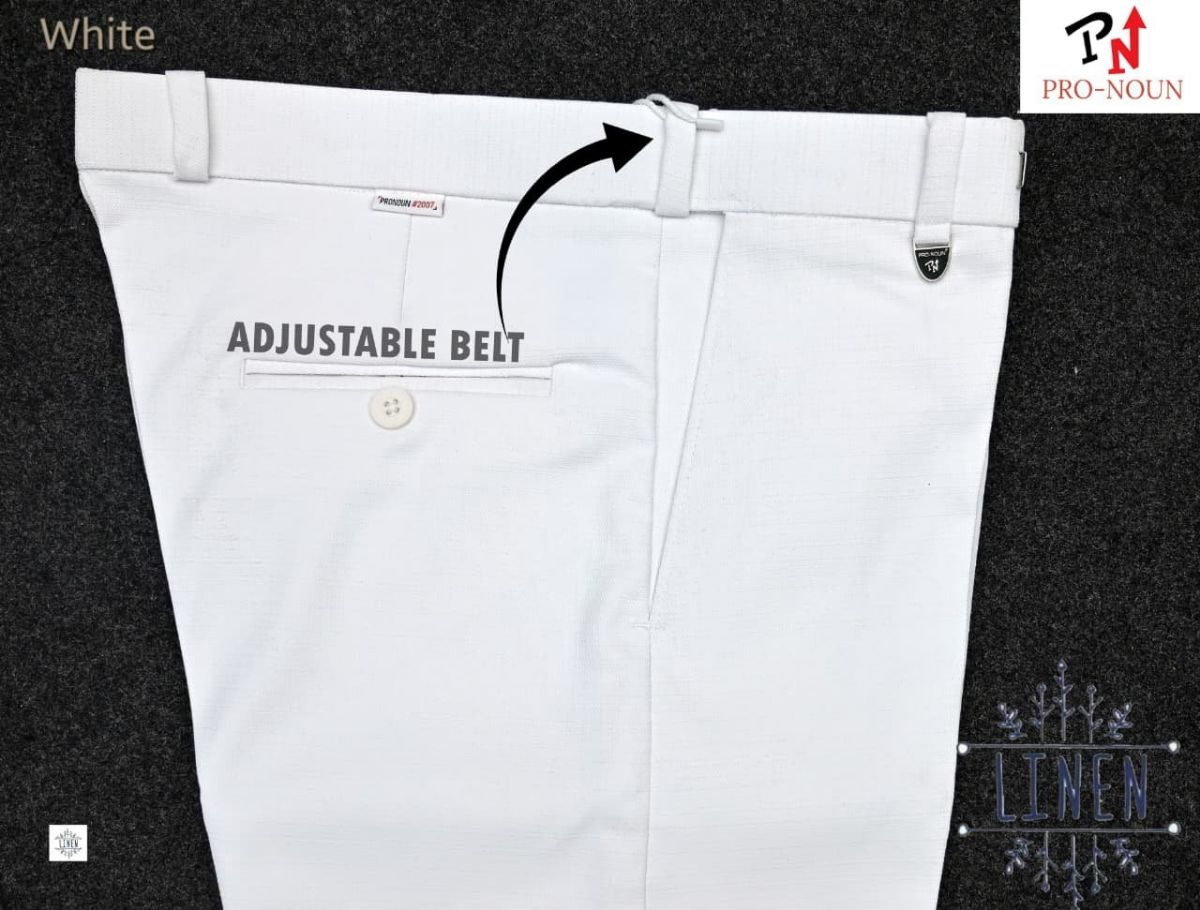 Pro-Noun Men's  Formal Trouser Pants With Adjustable belt D No- Galaxy-280-(32-38)- White