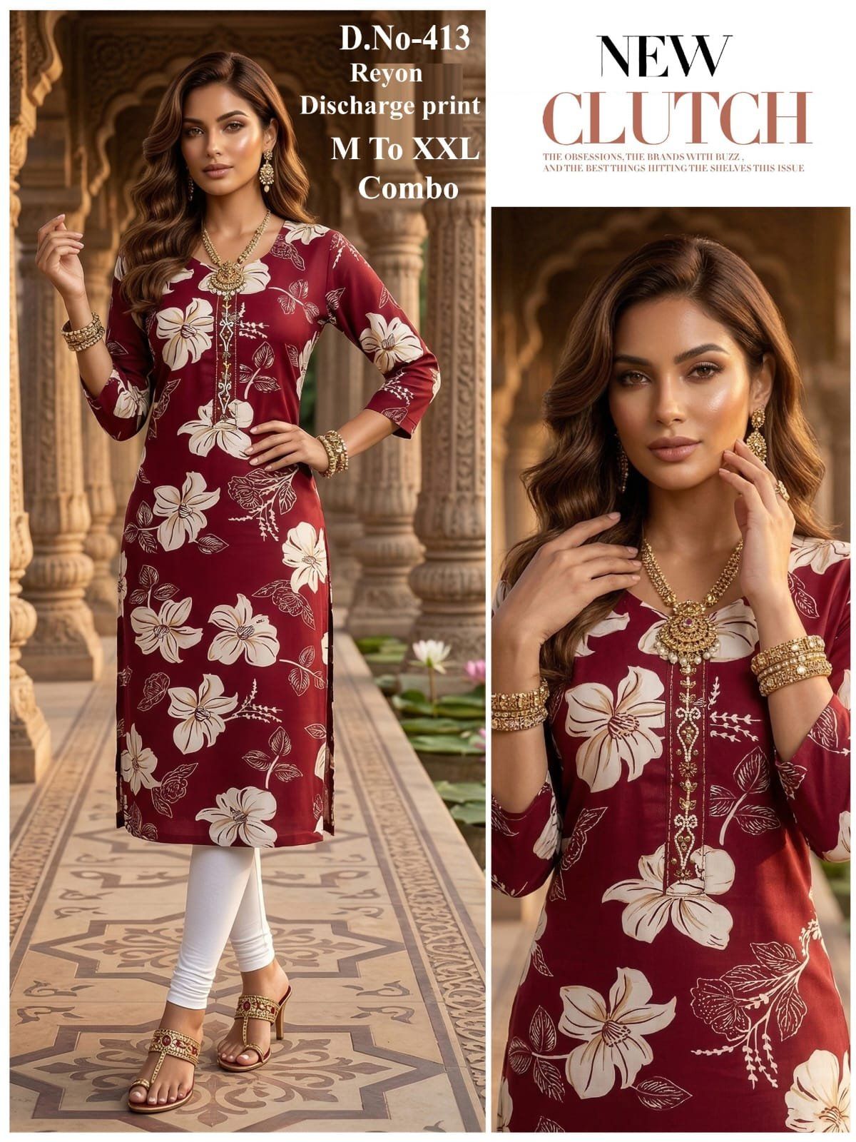 Women's Rayon Discharge Print Kurti-413