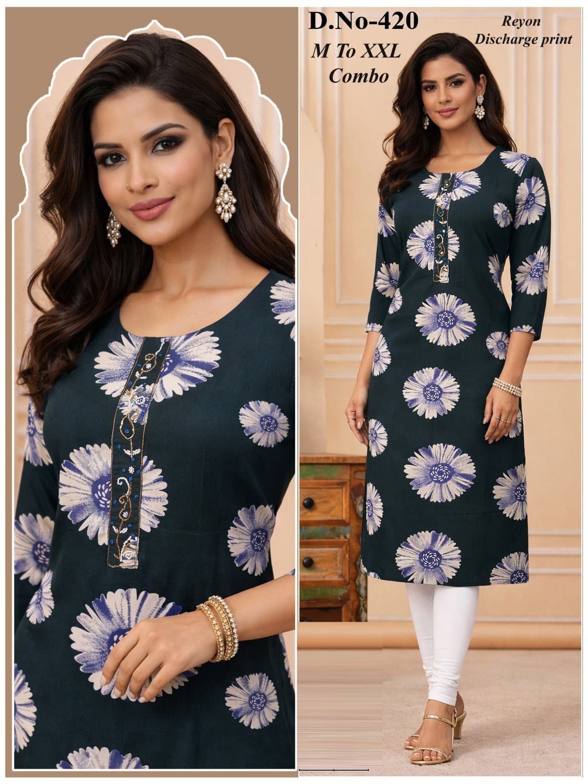 Women's Rayon Discharge Print Kurti-420