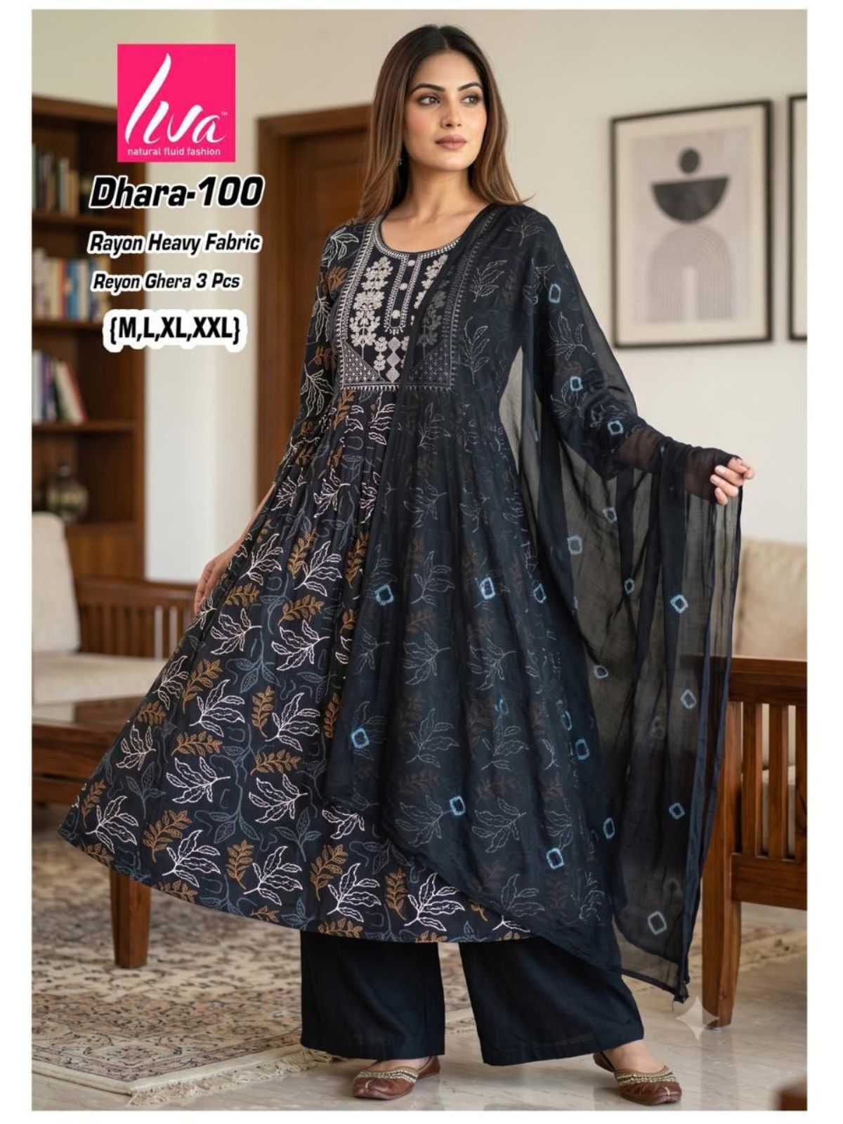 Women's Ethnic Wear Printed Rayon Ghera Kurti Palazo Set With Dupatta- Dhara-100