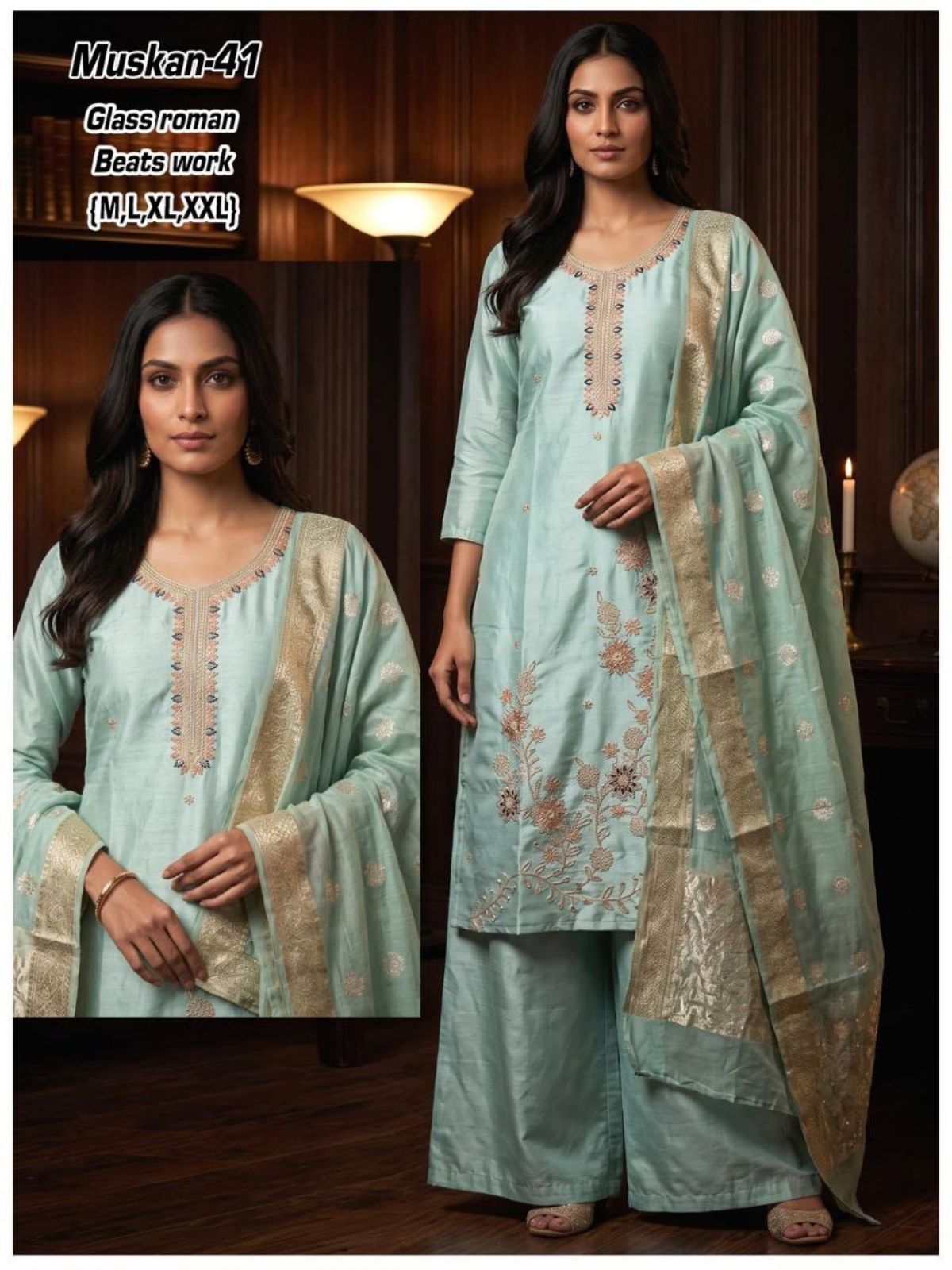 Women's Roman Glass Kurta Set with Beads Work- Muskan- 41