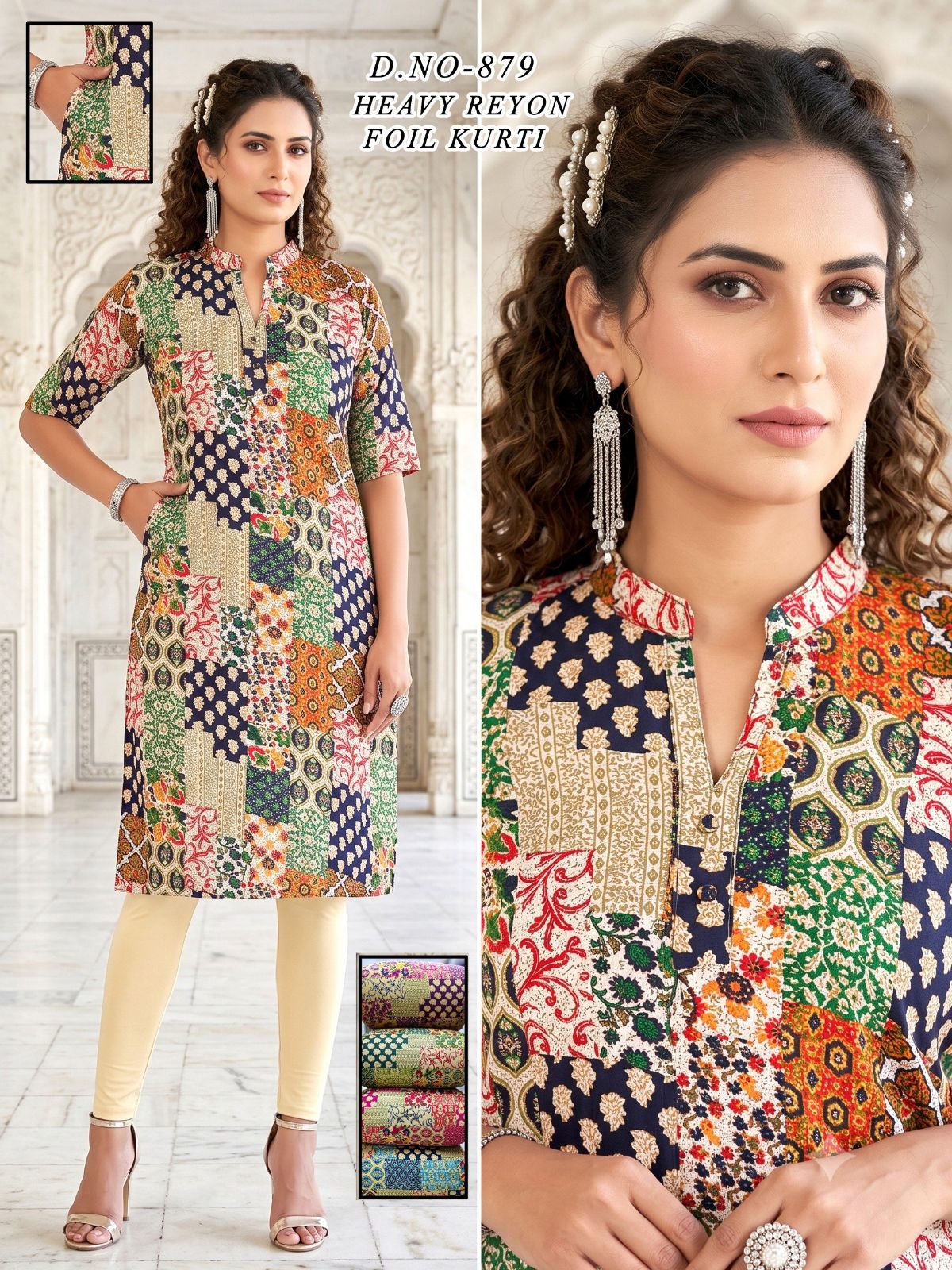 Women's Heavy Rayon Foil Kurti With Mobile Pocket -879
